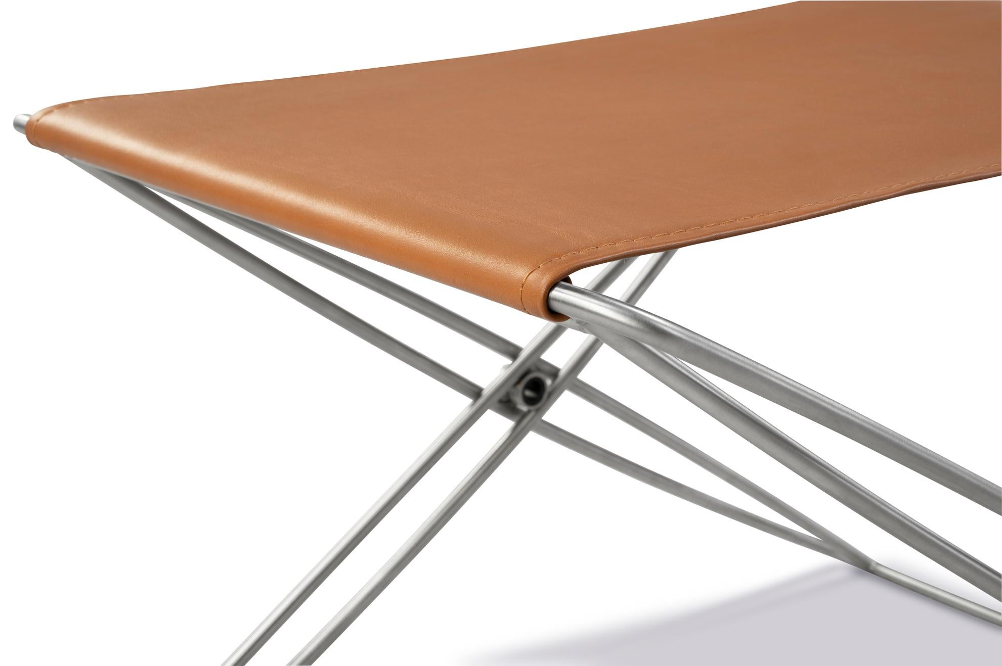 JG Folding Stool, Cognac Leather/Brushed Stainless Steel by Jørgen Gammelgaard For Sale 2