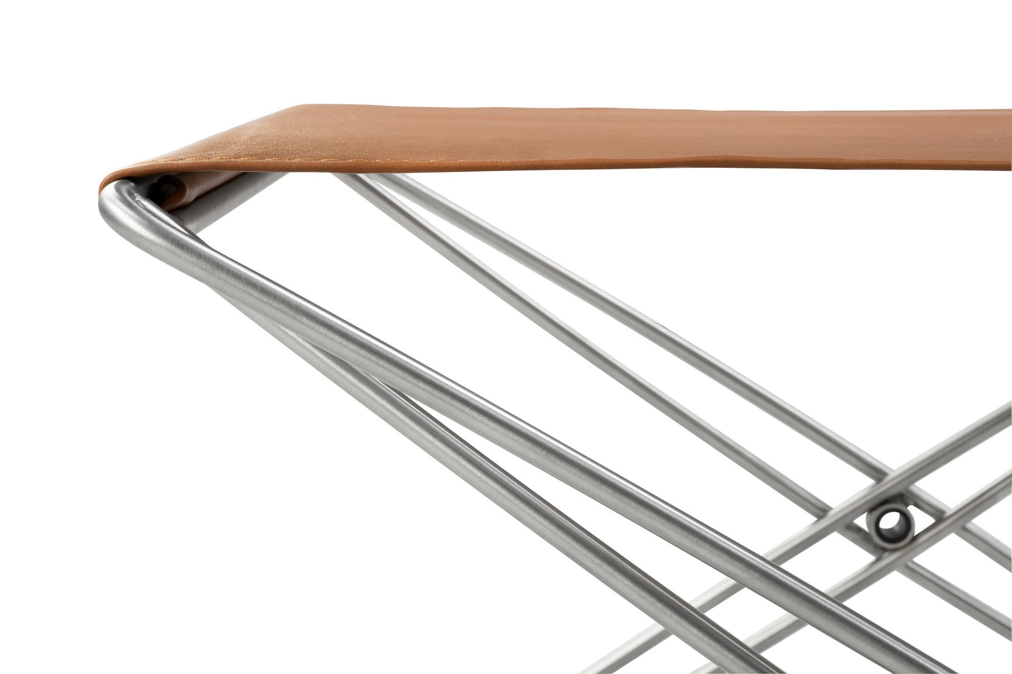 JG Folding Stool, Cognac Leather/Brushed Stainless Steel by Jørgen Gammelgaard For Sale 3