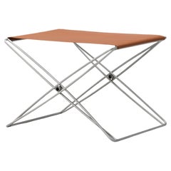 JG Folding Stool, Cognac Leather/Brushed Stainless Steel by Jørgen Gammelgaard