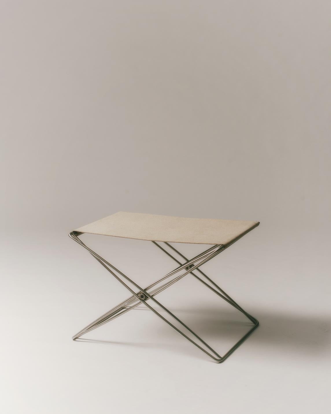 JG Folding Stool, Natural Canvas/Brushed Stainless Steel by Jørgen Gammelgaard For Sale 5