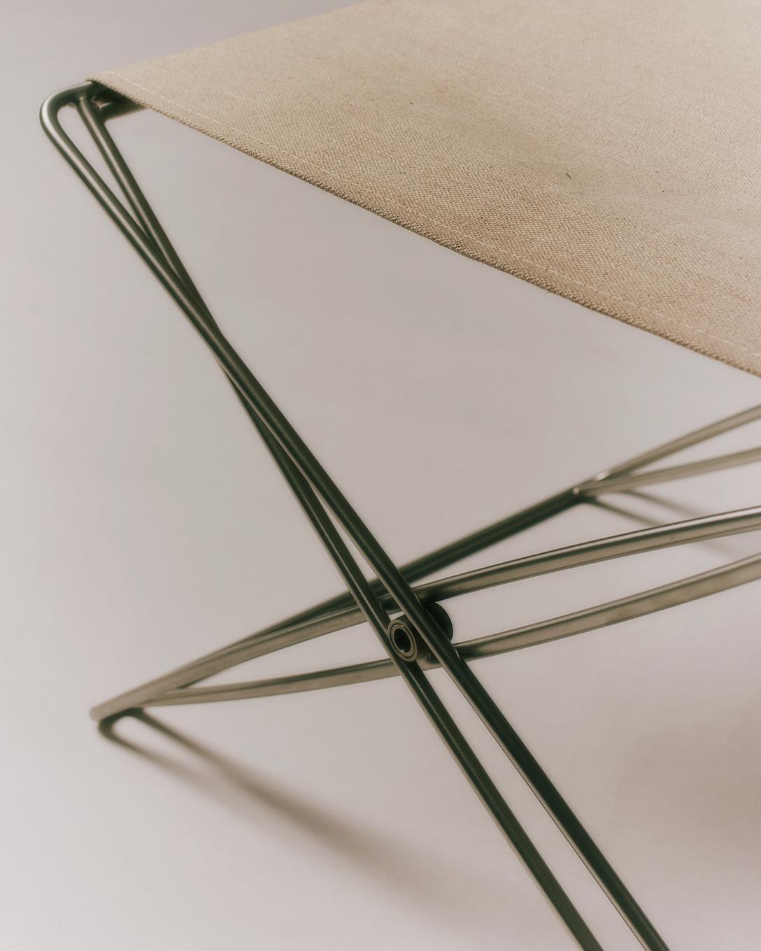 JG Folding Stool, Natural Canvas/Brushed Stainless Steel by Jørgen Gammelgaard For Sale 7
