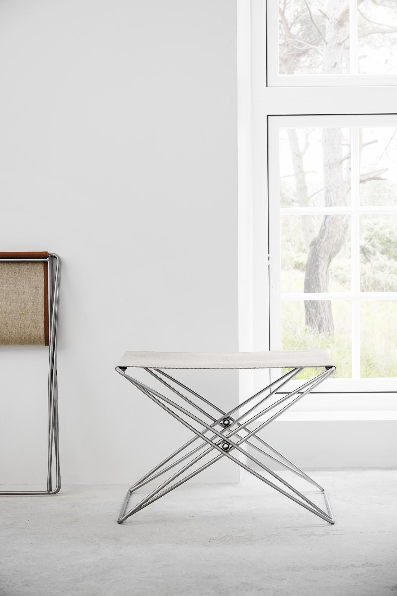 Danish JG Folding Stool, Natural Canvas/Brushed Stainless Steel by Jørgen Gammelgaard For Sale