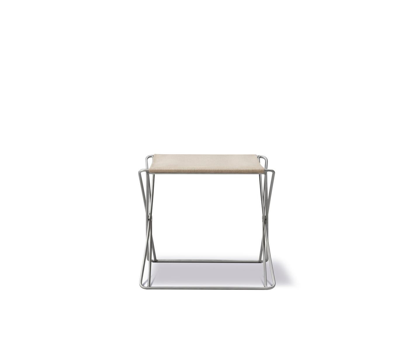 JG Folding Stool, Natural Canvas/Brushed Stainless Steel by Jørgen Gammelgaard For Sale 1