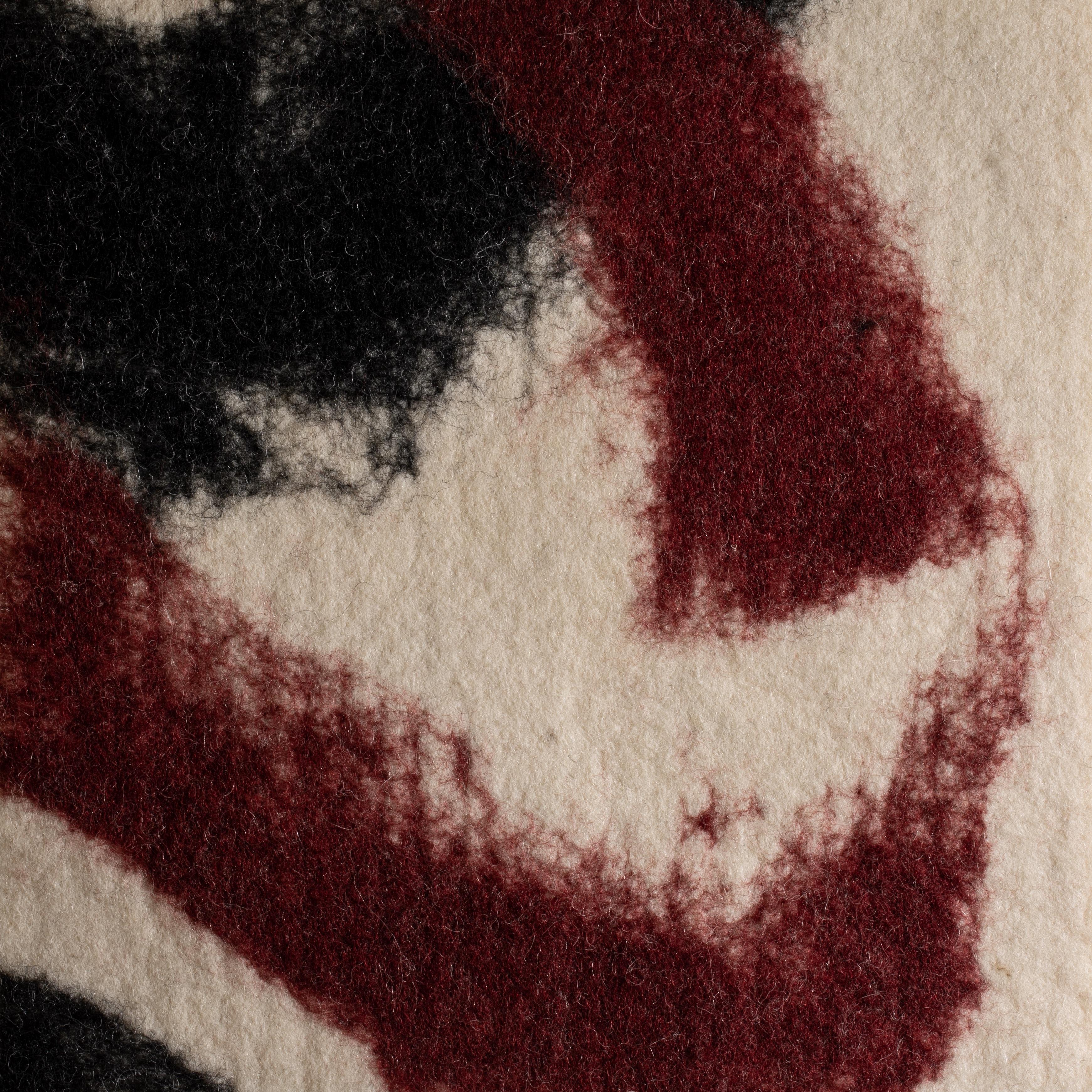 Hand-Crafted JG Switzer Black White Red Modern Wool Body Pillow For Sale