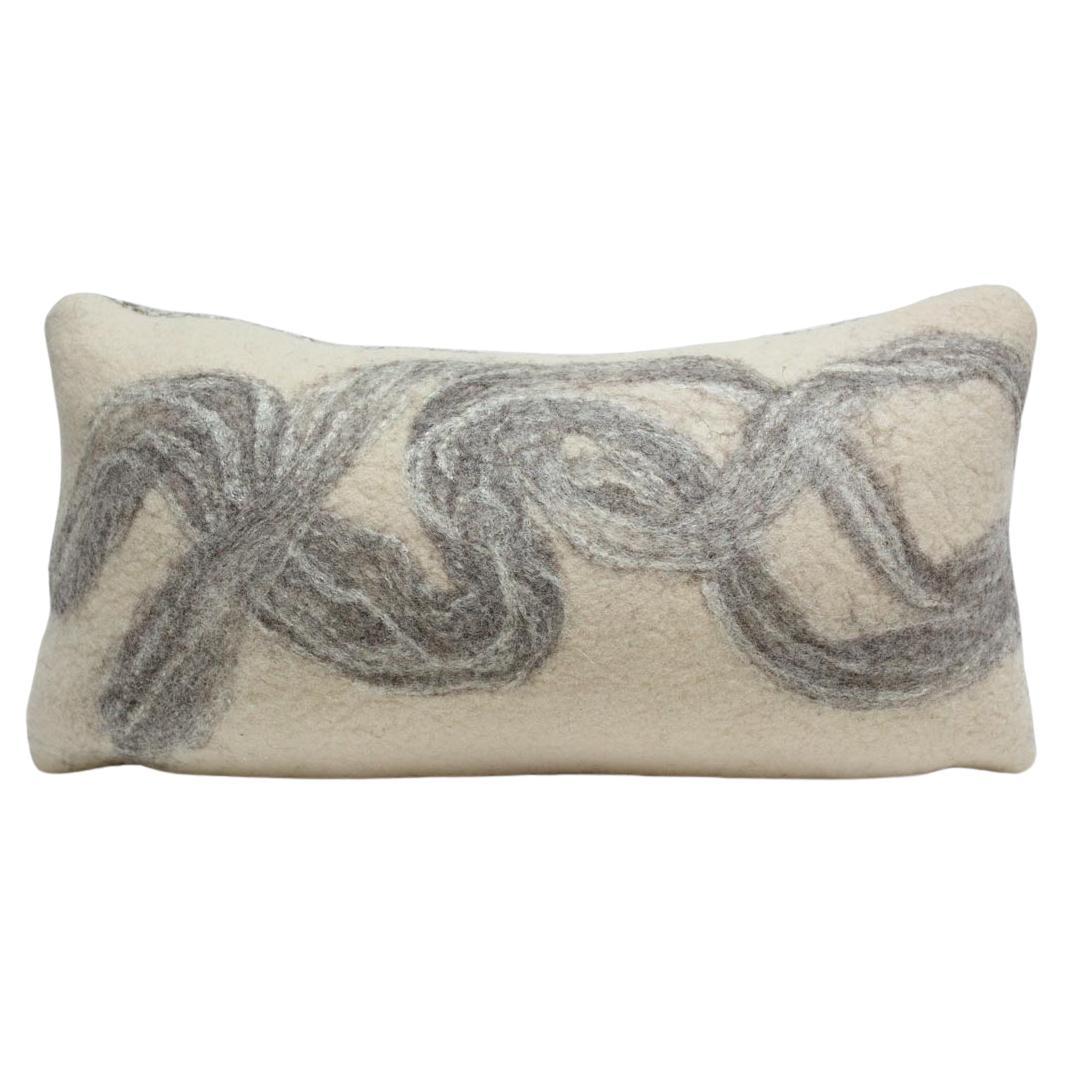 JG Switzer Grey Ribbon Hand Felted Wool Lumbar Pillow For Sale