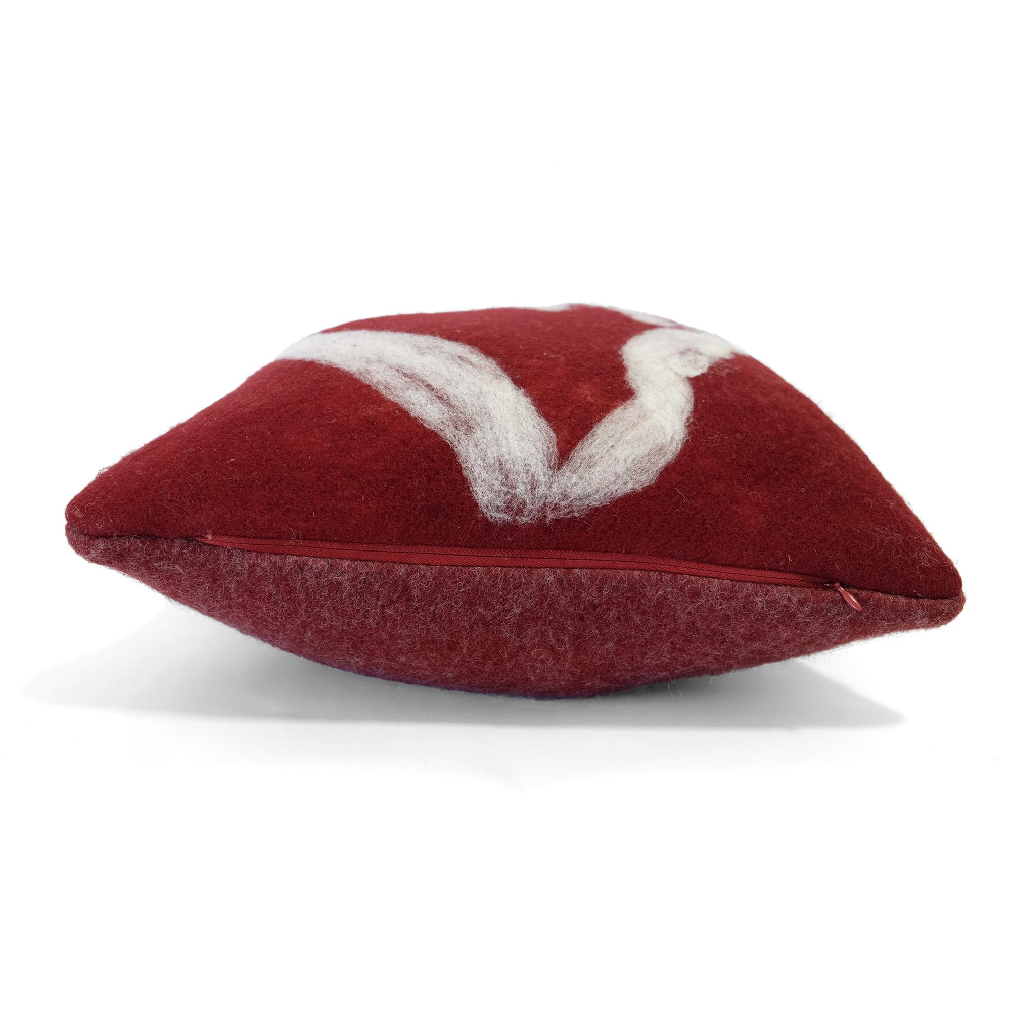 American JG Switzer Red Love Pillow in Felted Wool For Sale