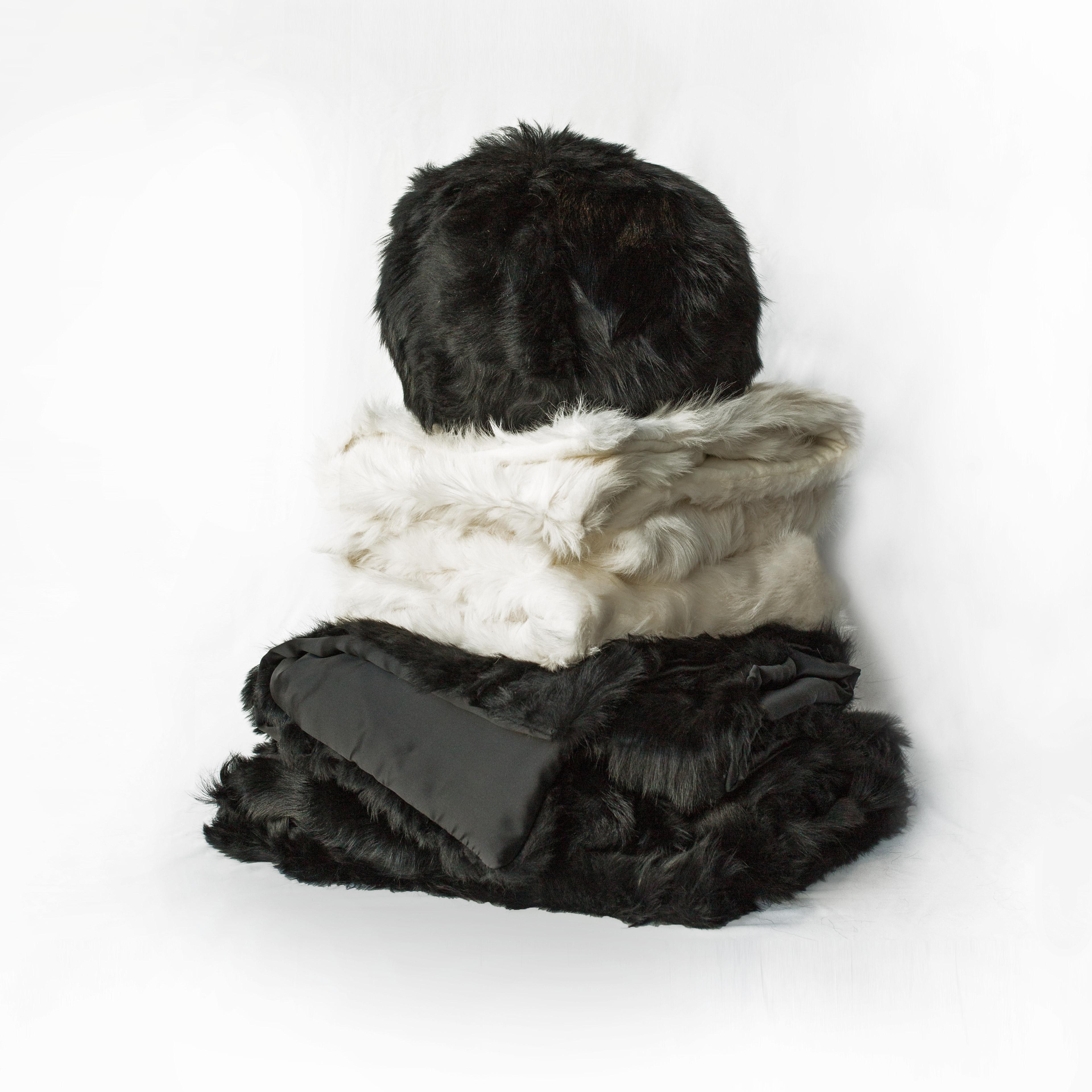 Contemporary JG Switzer Toscana Real Fur LARGE Blanket Unlined in Bone Grey