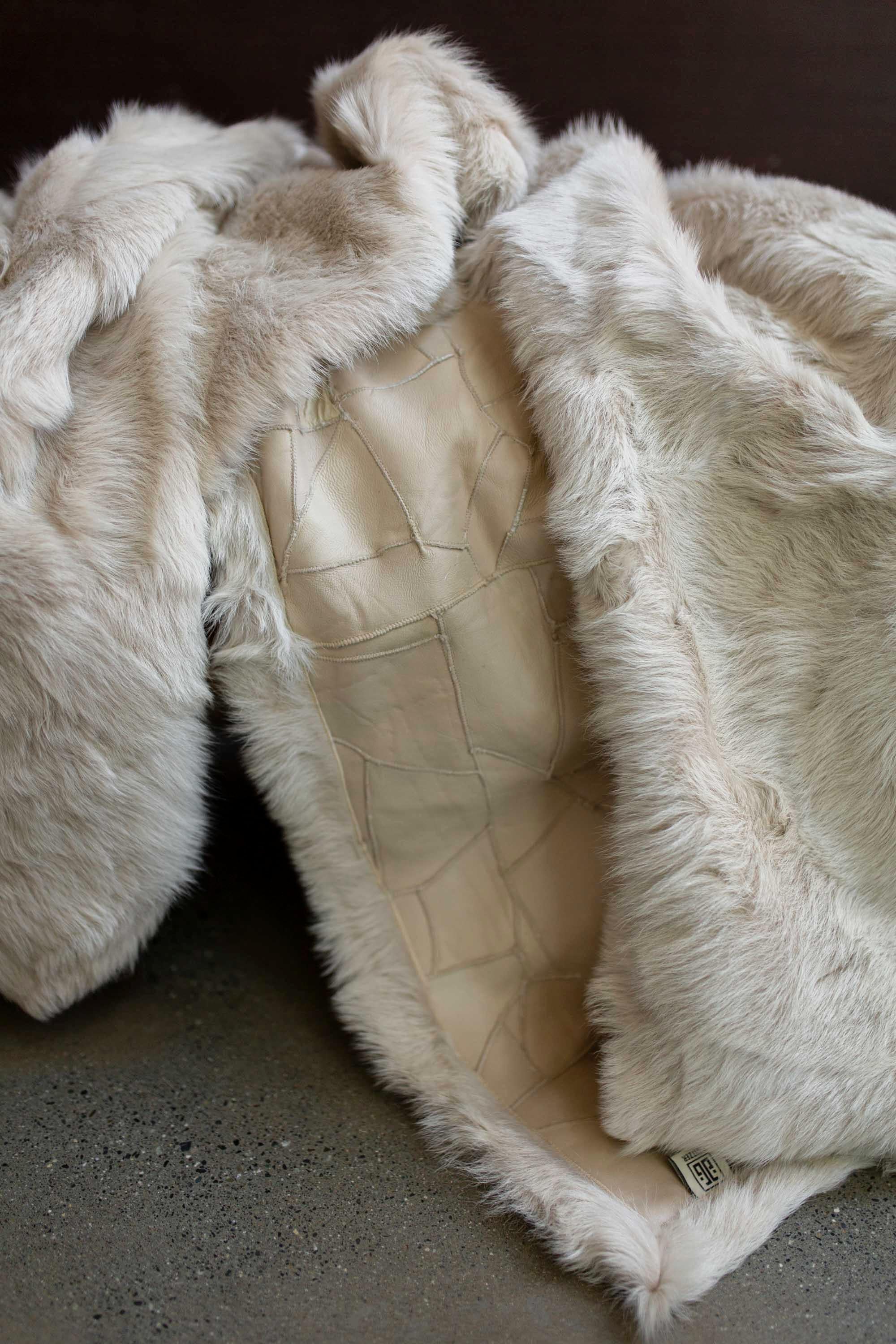 American JG Switzer Toscana Real Fur LARGE Blanket Unlined in Bone Grey