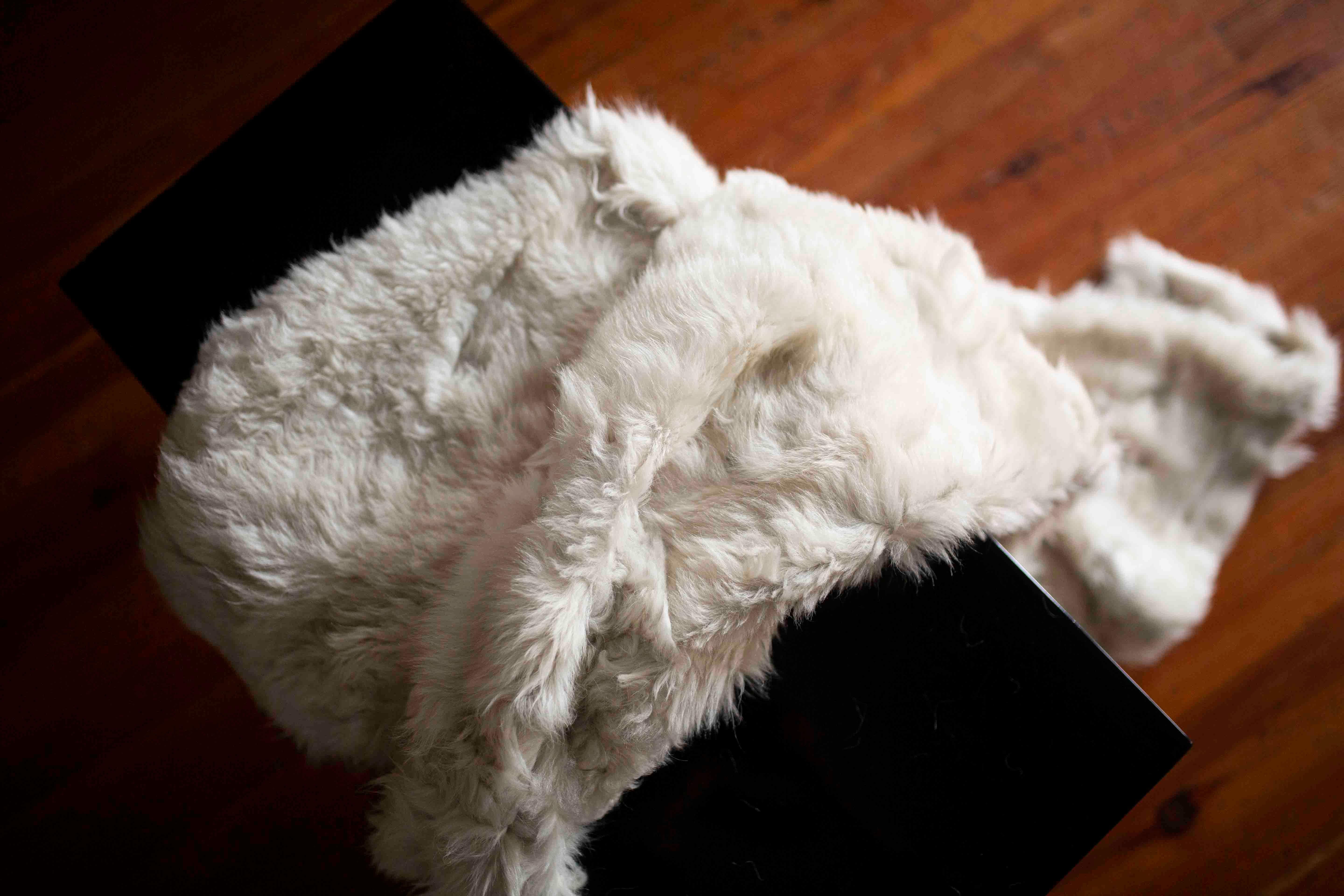 Hand-Crafted JG Switzer Toscana Real Fur LARGE Blanket Unlined in Bone Grey