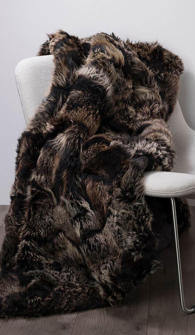 Organic Modern JG Switzer Toscana Sheep Fur Truffle Throw Backed with Lambswool/Cashmere For Sale
