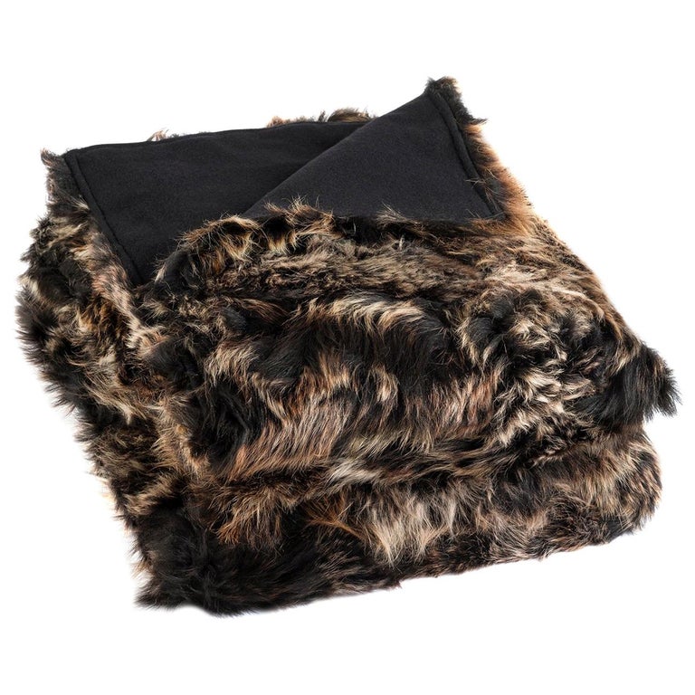 JG Switzer Toscana Sheep Fur Truffle Throw Backed with Lambswool/Cashmere For Sale