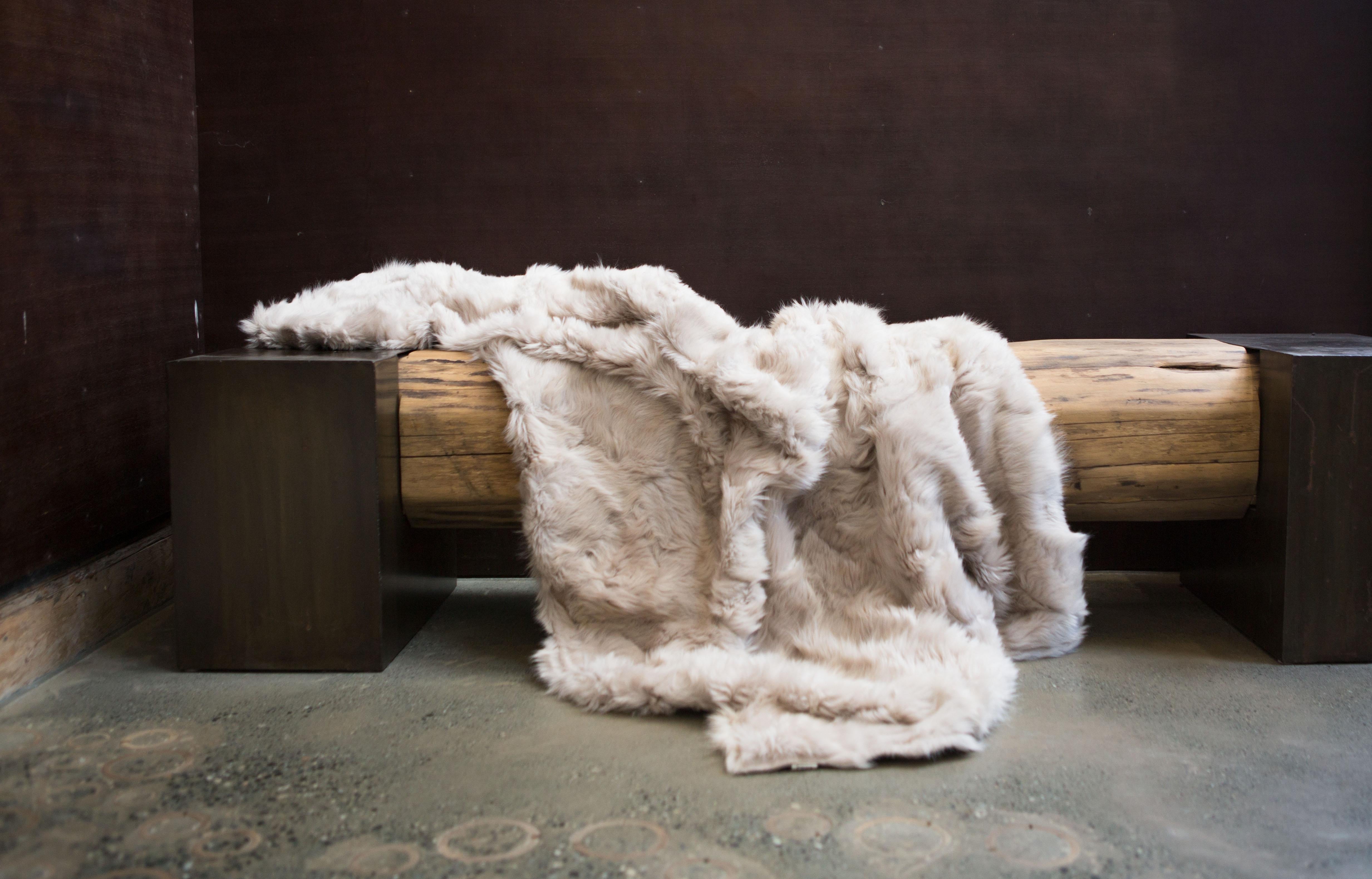 Organic Modern JG Switzer Toscana Sheep Fur White Throw Backed with Lambswool/Cashmere For Sale