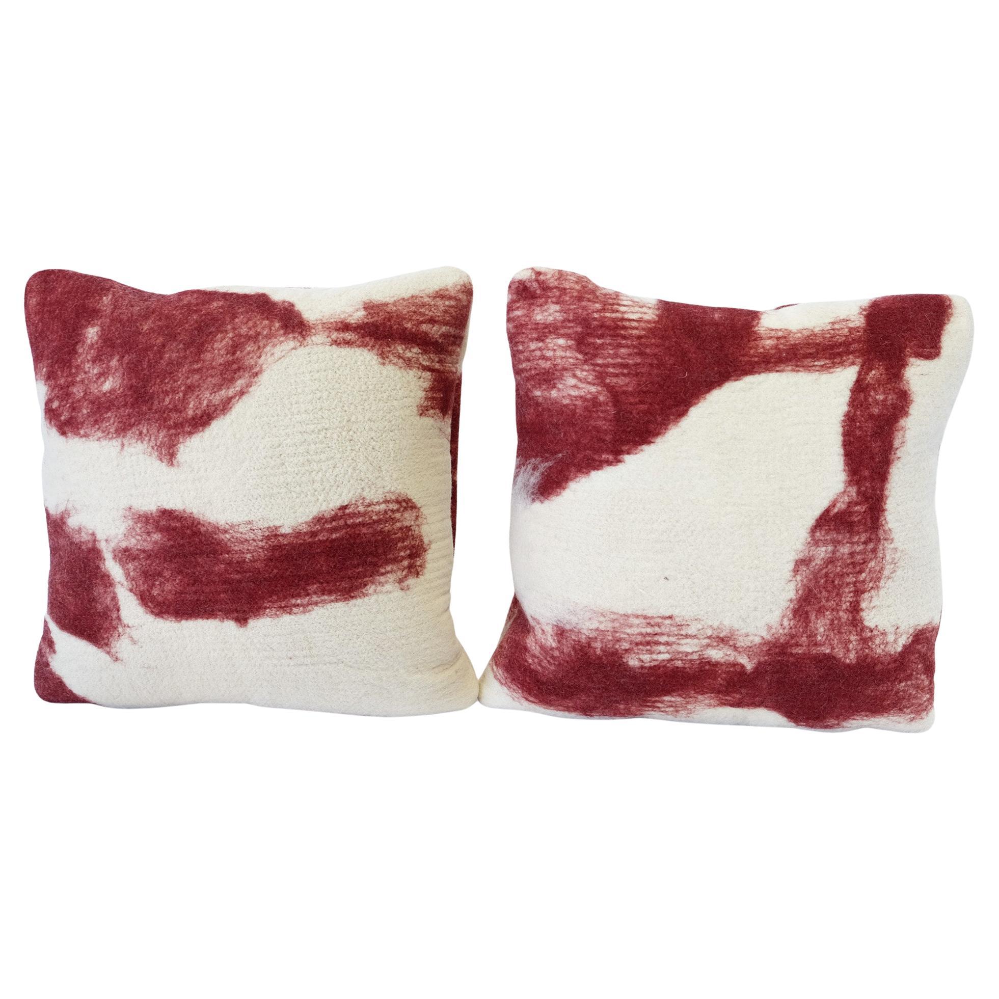 JG Switzer White+Red Square 20" Hand-Felted Wool Pillows-Set of 2