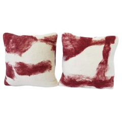 JG Switzer White+Red Square 20" Hand-Felted Wool Pillows-Set of 2