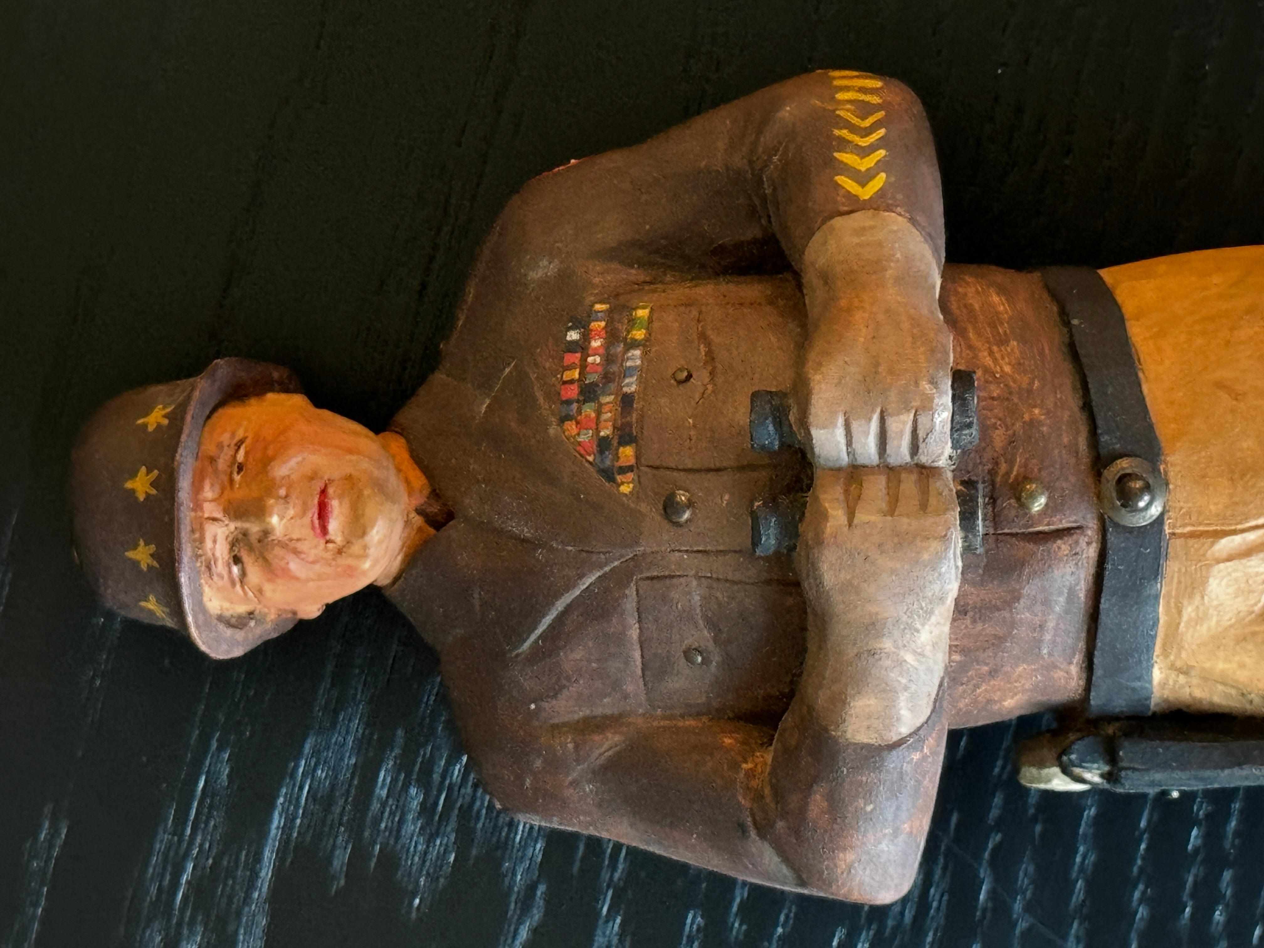J..G. Wiggins Folk Art Carved Wood and Painted Figure of George S Patton 

Signed and Dated 1952

3.25:w x 3.25