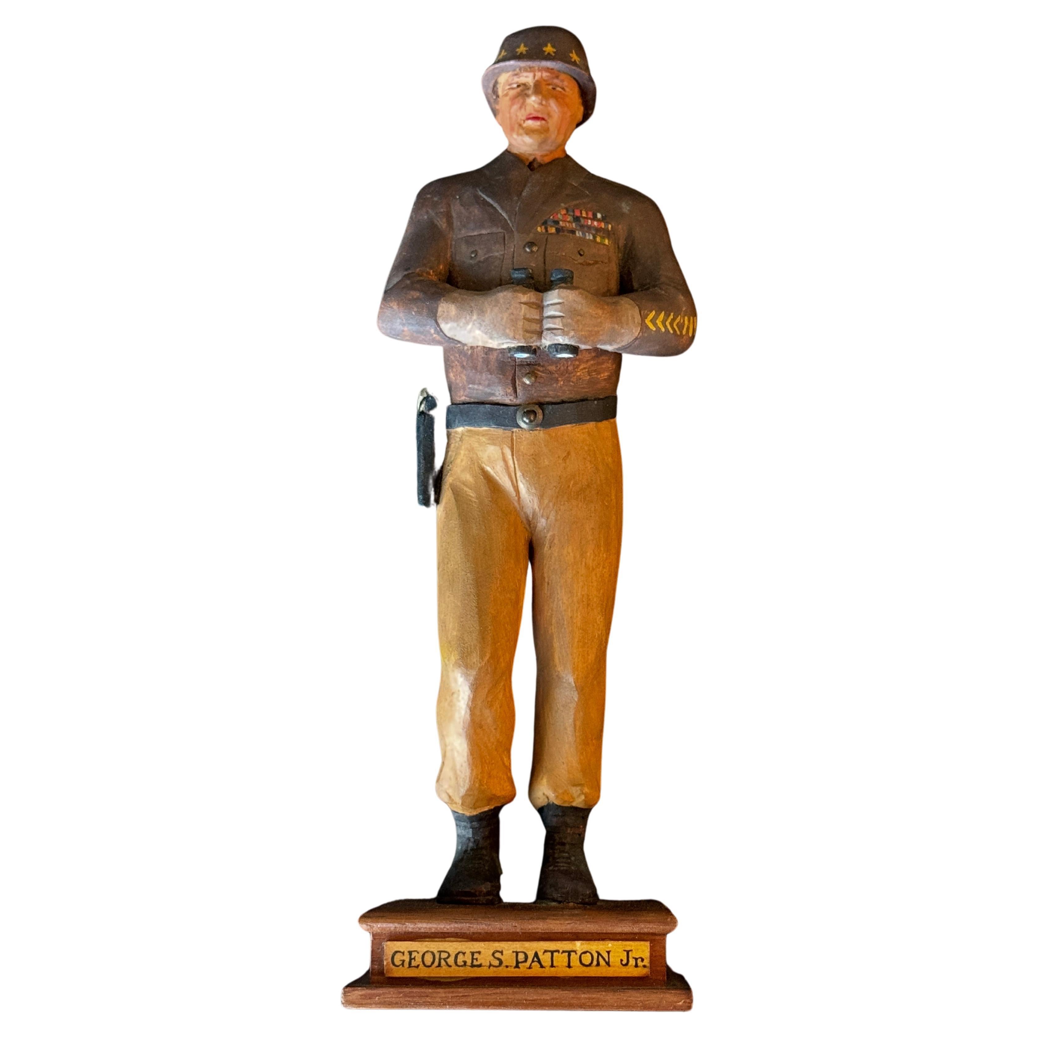 G. J. Wood Carved Wood and Painted Figure of George S Patton Signed a en vente