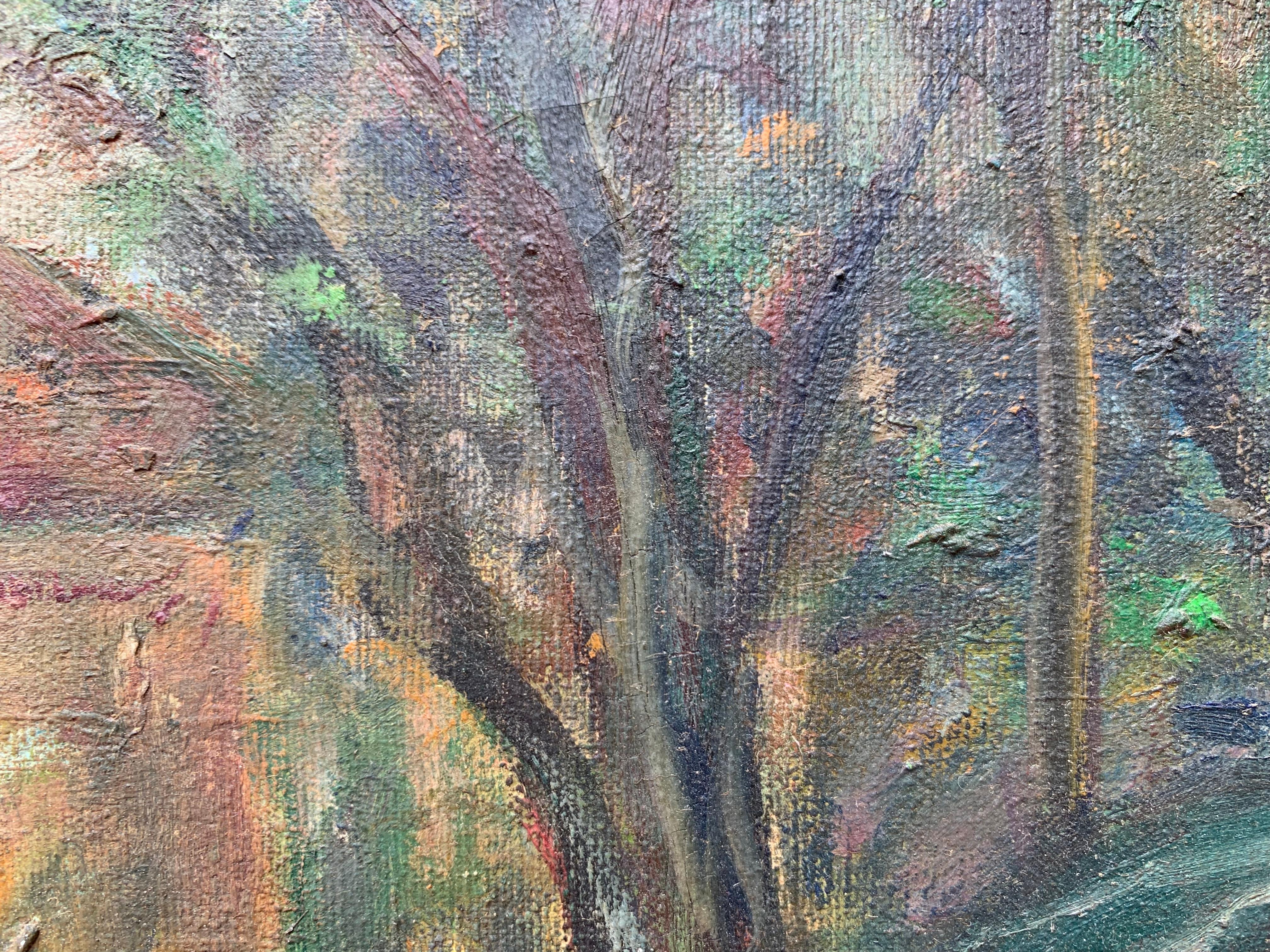 Artista francese J.Gaston Grande dipinto a olio su tela Parigi, Veduta di Montmartre 9