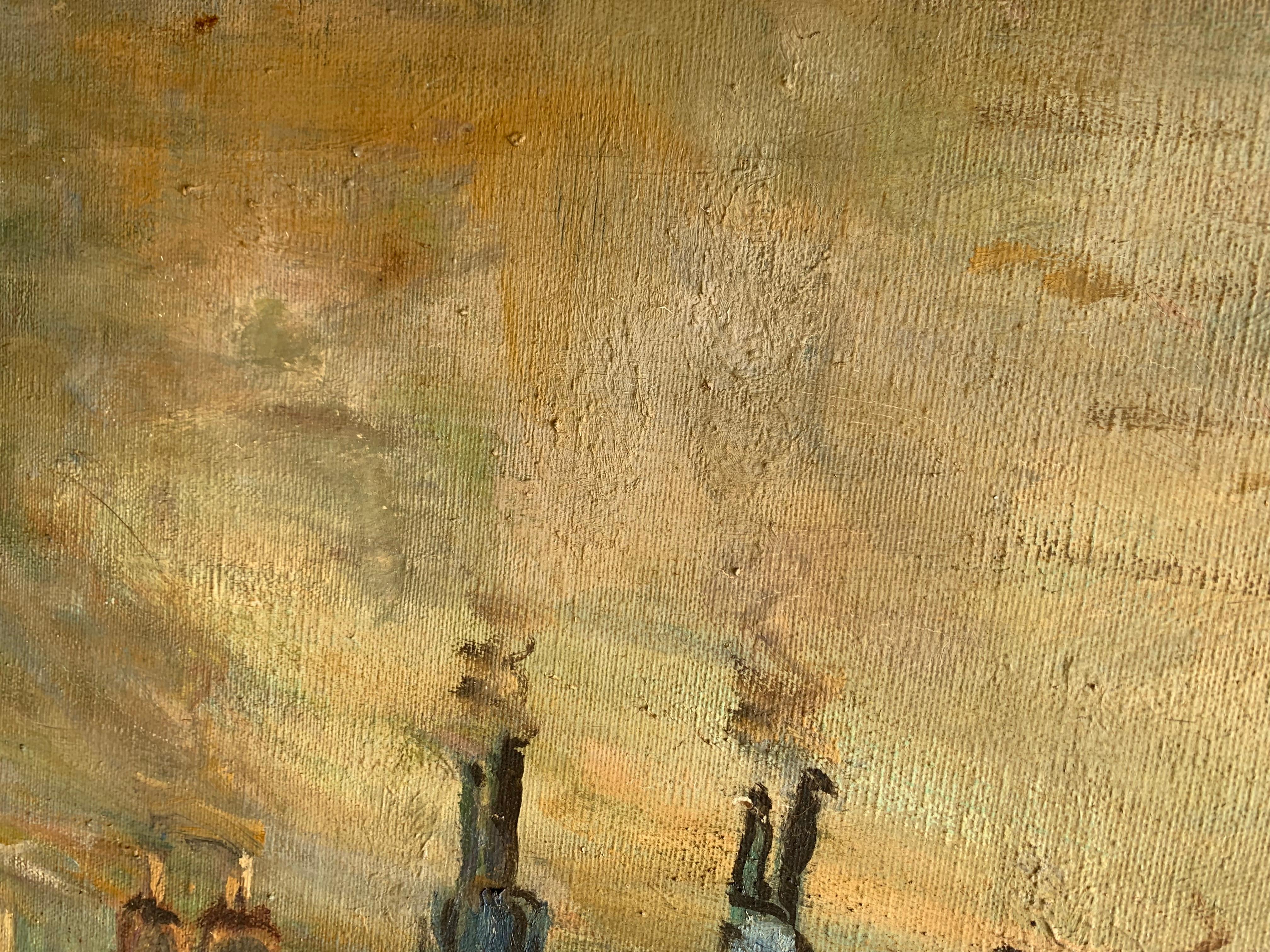 Artista francese J.Gaston Grande dipinto a olio su tela Parigi, Veduta di Montmartre 10