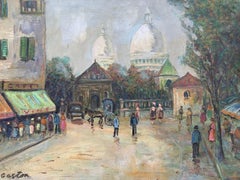 French Artist J.Gaston Large oil painting on canvas Paris, View of Montmartre