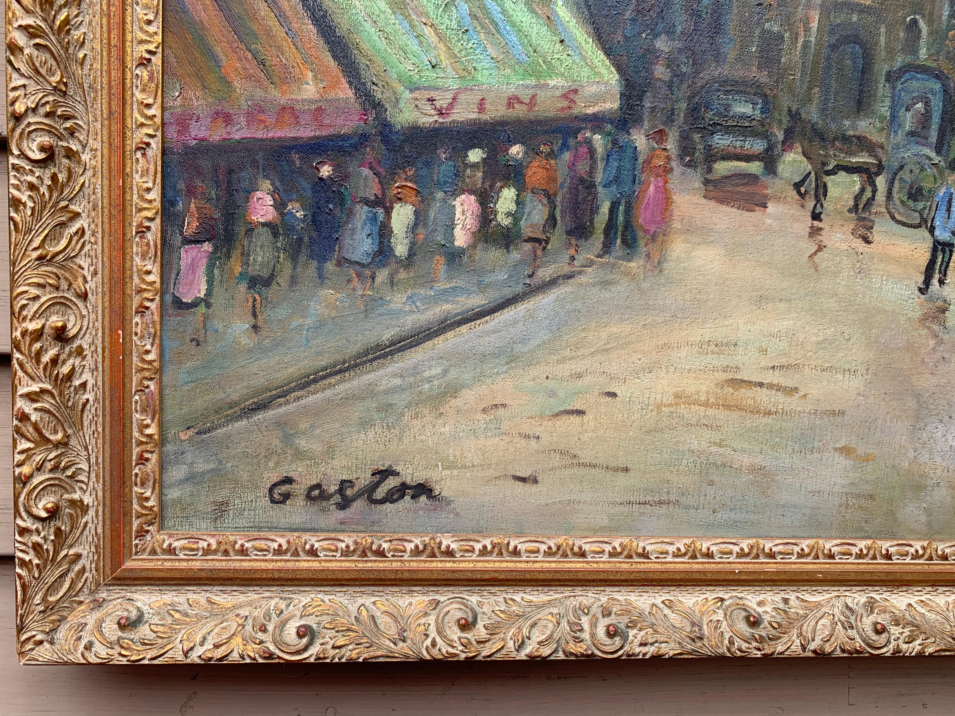Artista francese J.Gaston Grande dipinto a olio su tela Parigi, Veduta di Montmartre 2