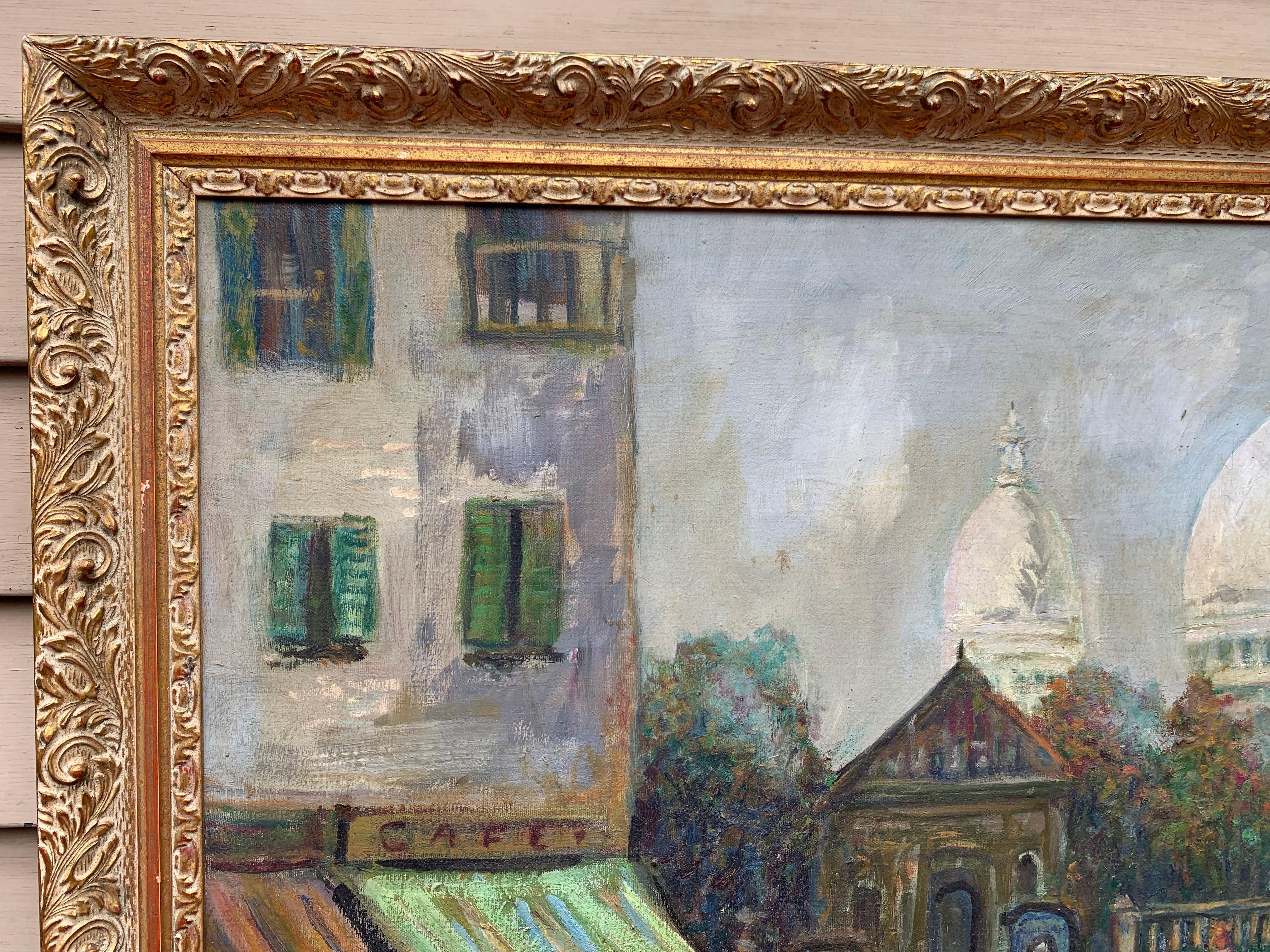 Artista francese J.Gaston Grande dipinto a olio su tela Parigi, Veduta di Montmartre 3