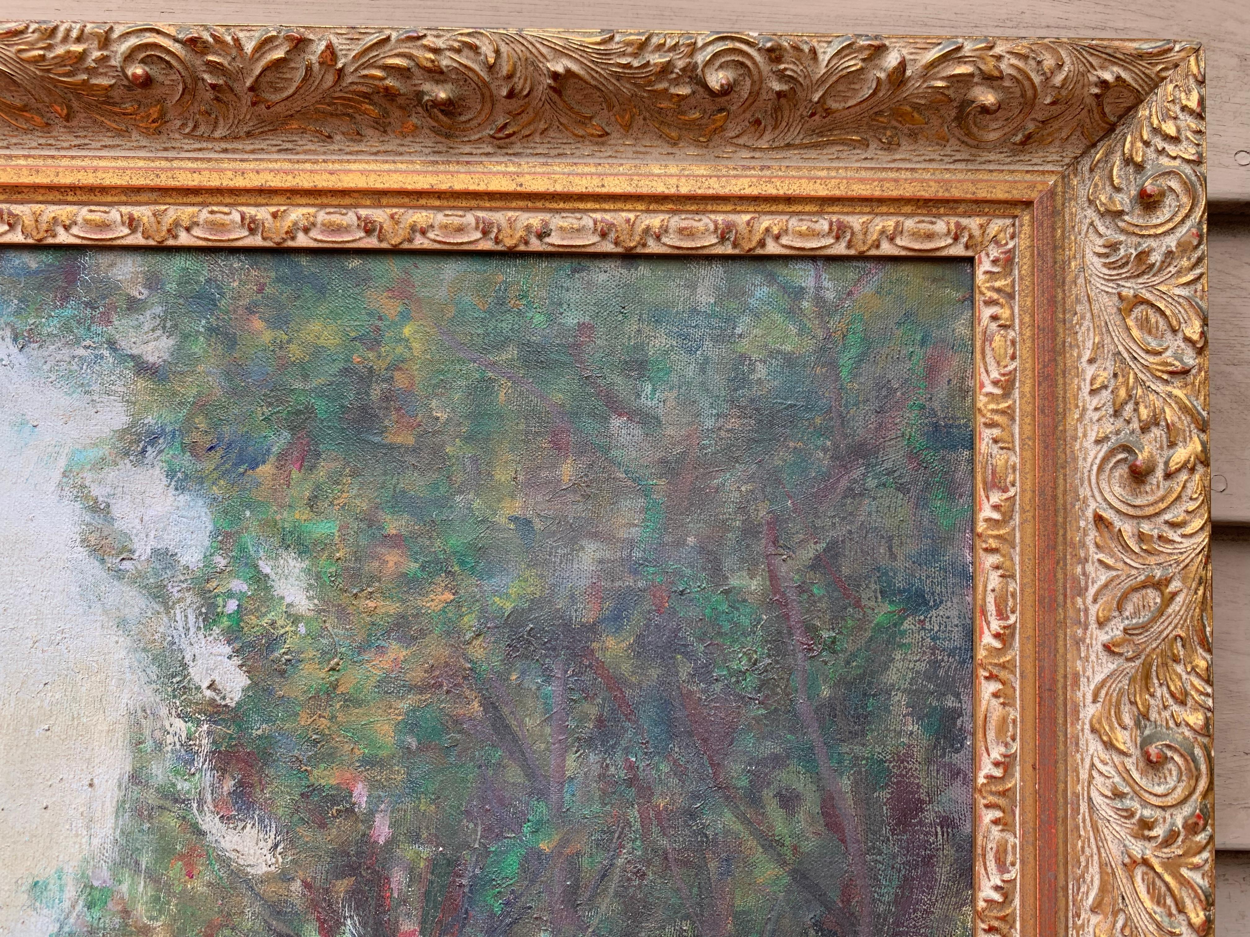 Artista francese J.Gaston Grande dipinto a olio su tela Parigi, Veduta di Montmartre 4