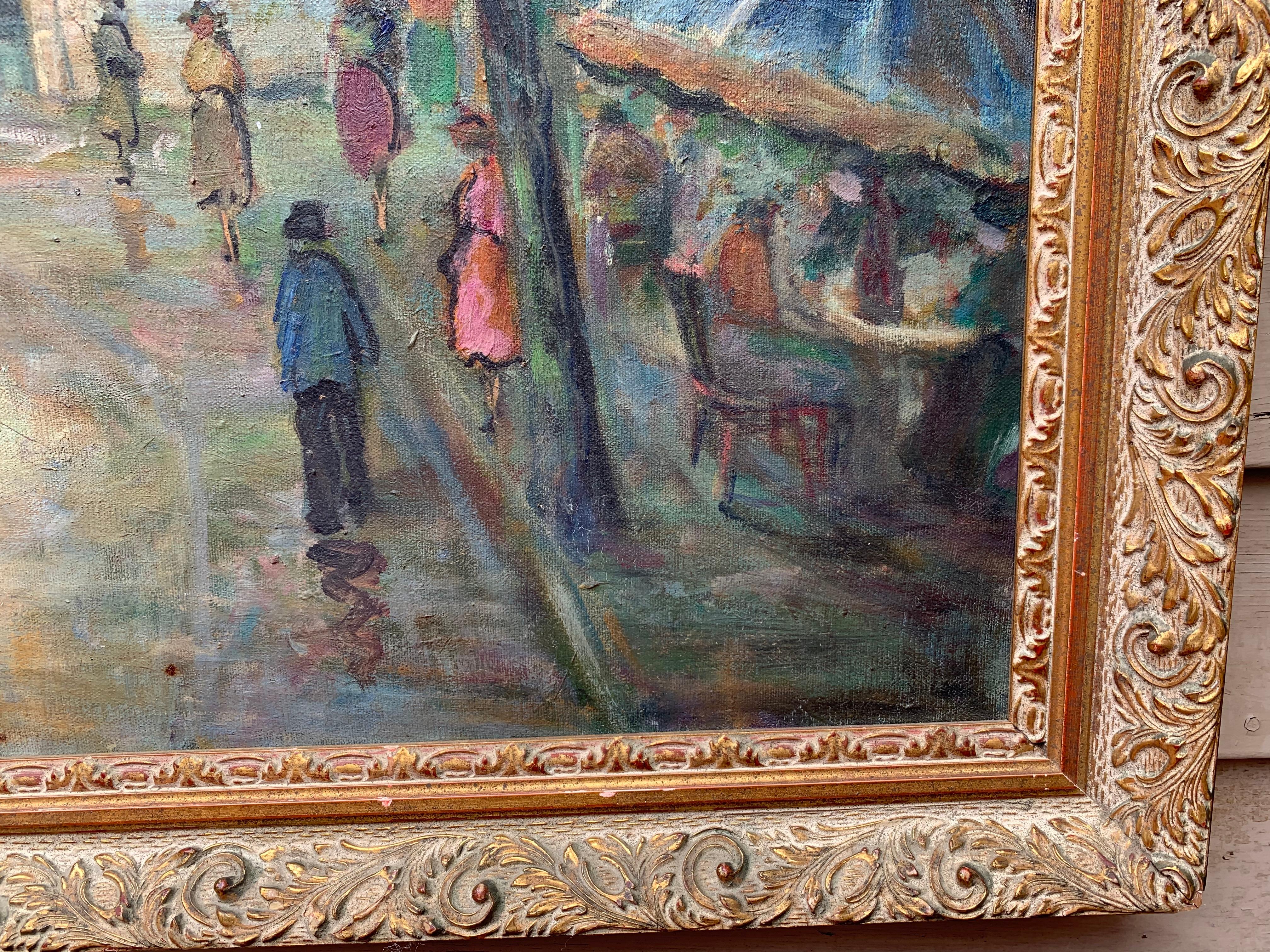 Artista francese J.Gaston Grande dipinto a olio su tela Parigi, Veduta di Montmartre 5