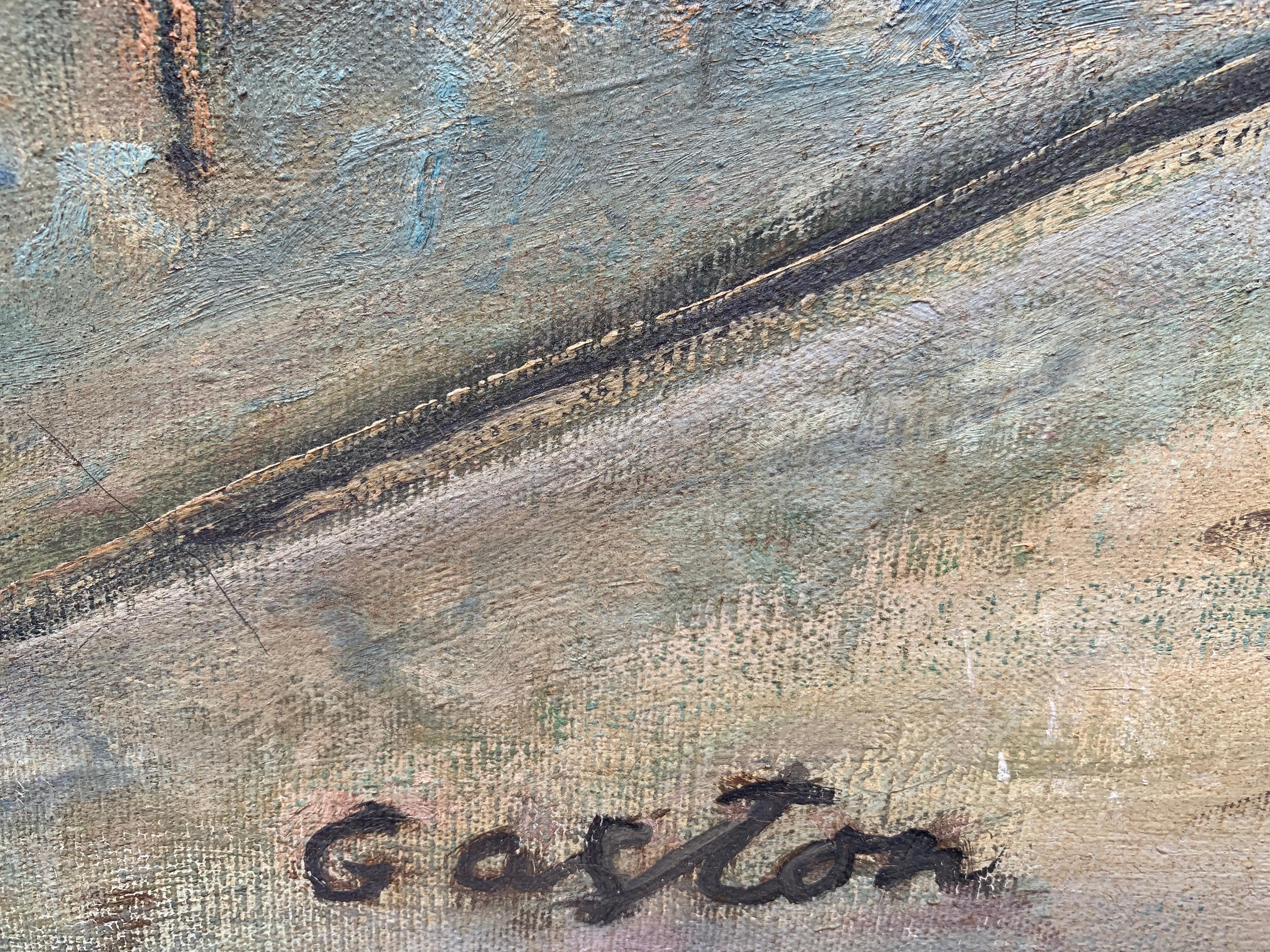 Artista francese J.Gaston Grande dipinto a olio su tela Parigi, Veduta di Montmartre 6
