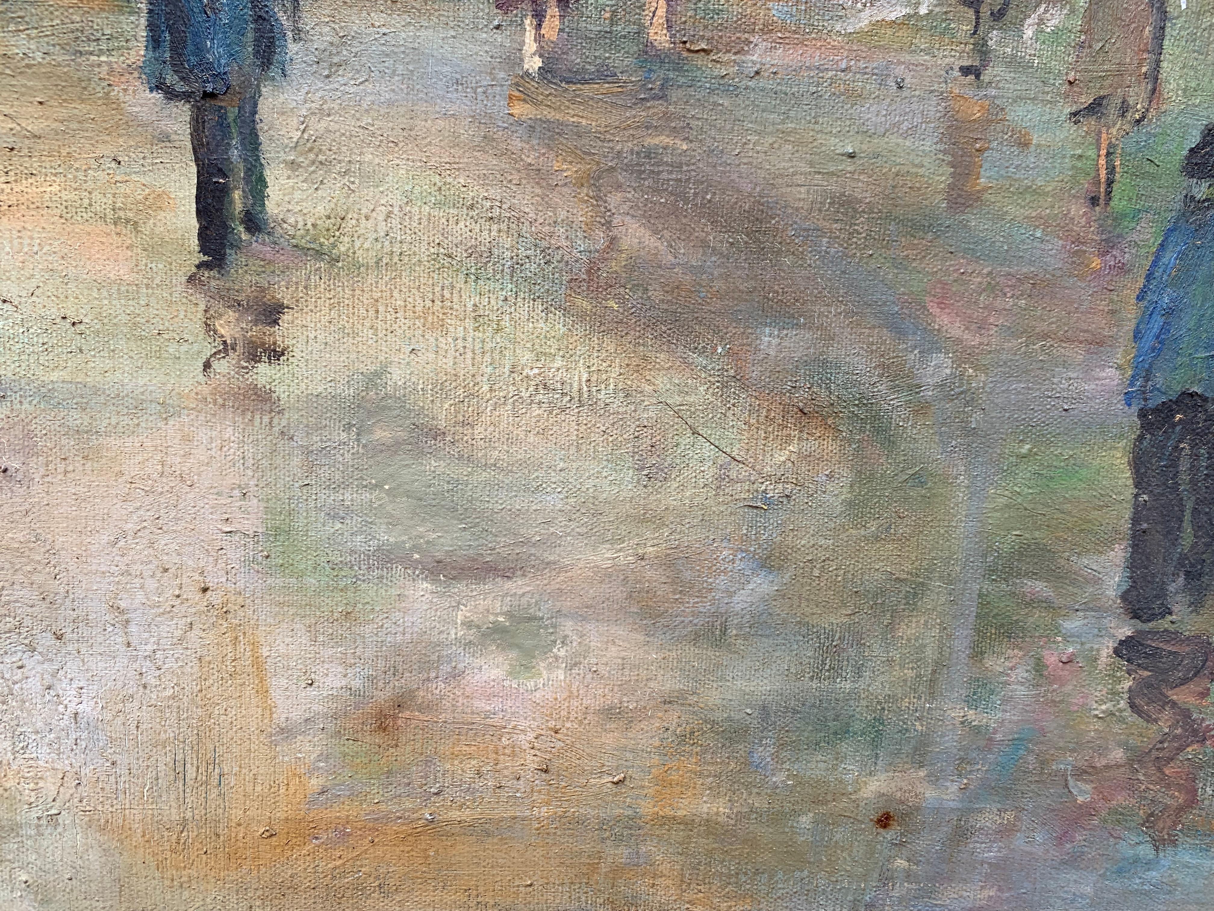 Artista francese J.Gaston Grande dipinto a olio su tela Parigi, Veduta di Montmartre 8