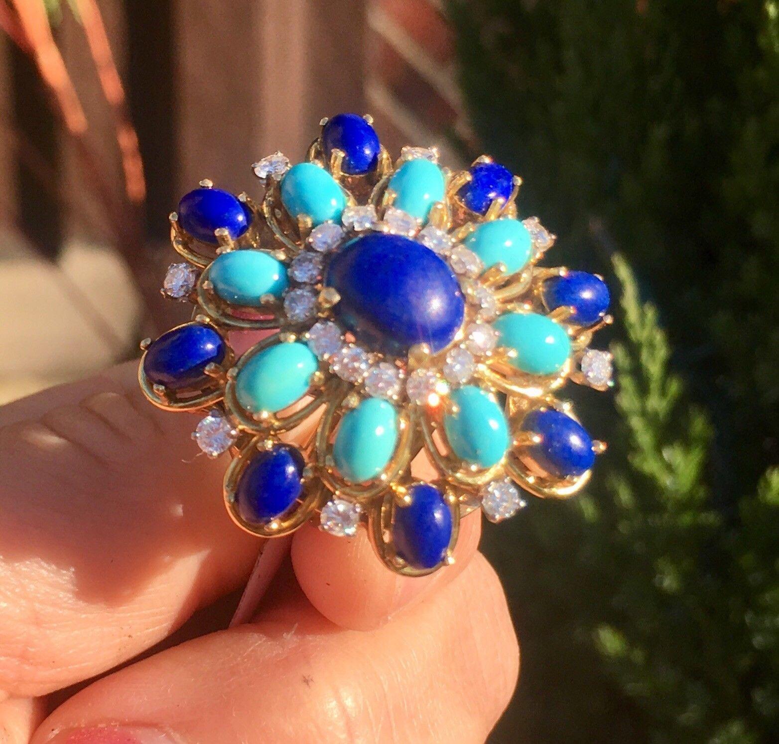 Women's JGJLRY Estate Lapis Turquoise VS Diamond Statement Cocktail Statement Ring