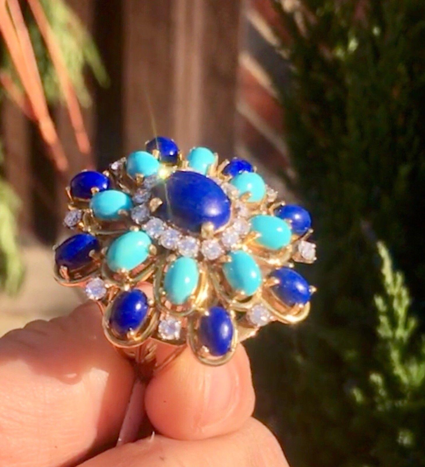 JGJLRY Estate Lapis Turquoise VS Diamond Statement Cocktail Statement Ring 3