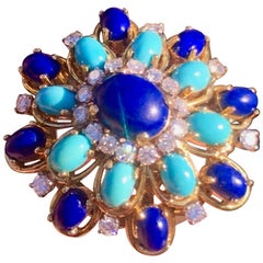 JGJLRY Estate Lapis Turquoise VS Diamond Statement Cocktail Statement Ring