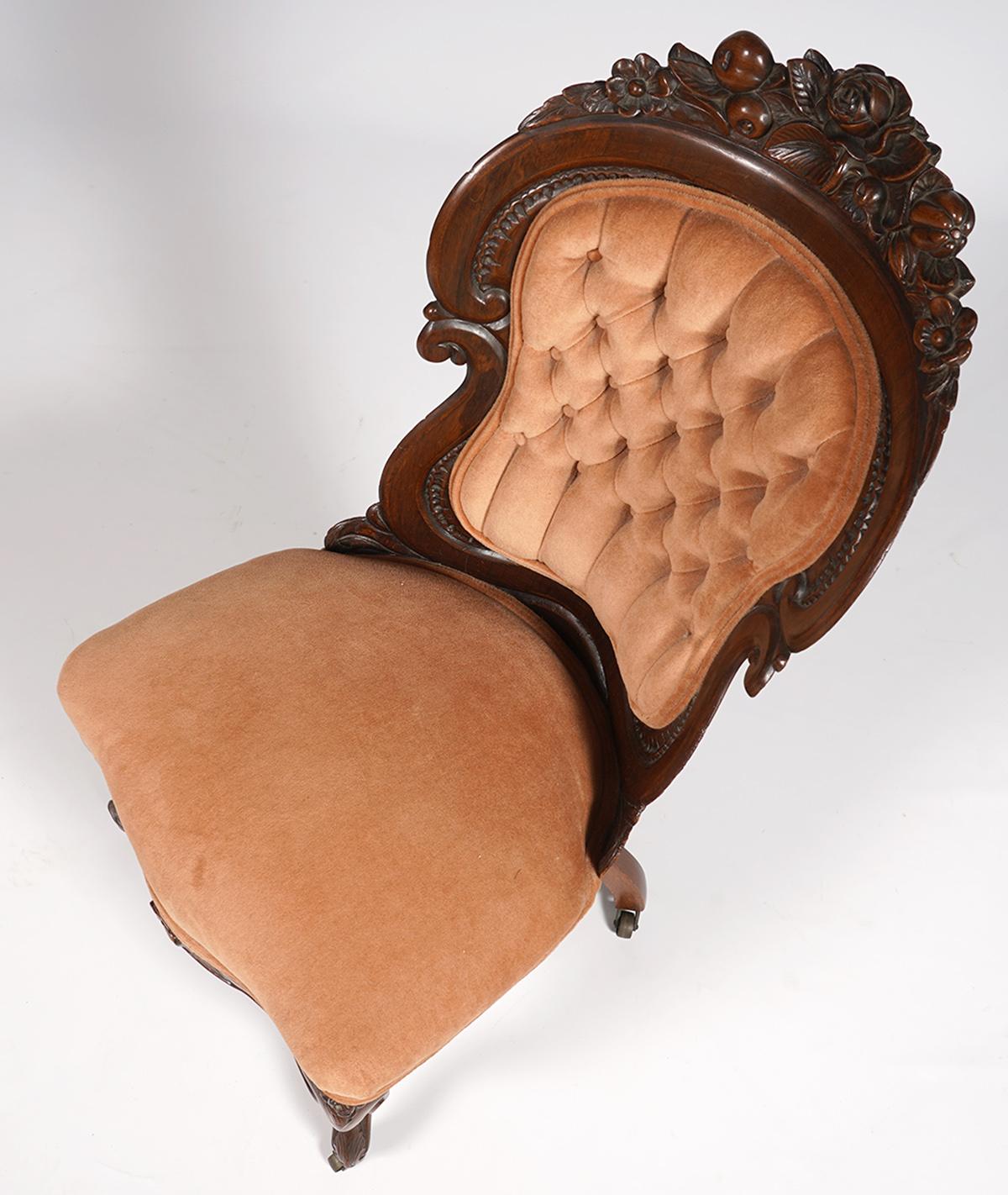 Fabric JH Belter Laminated Rococo Revival Henry Clay Pattern Slipper Chair, circa 1860