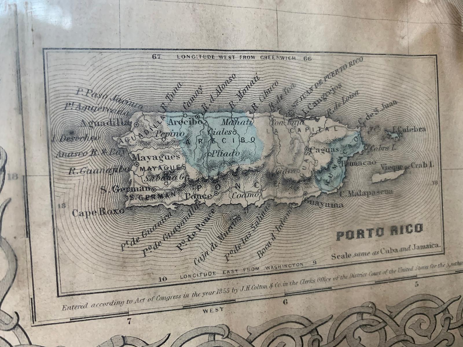 J.H. Colton & Co. Hand Colored Engraved Map of Cuba, Jamaica, & Puerto Rico 6