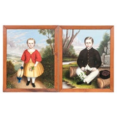 J.H. Keeley (19th Century) Oil On Canvas Portraits Of A Victorian Boy & Girl