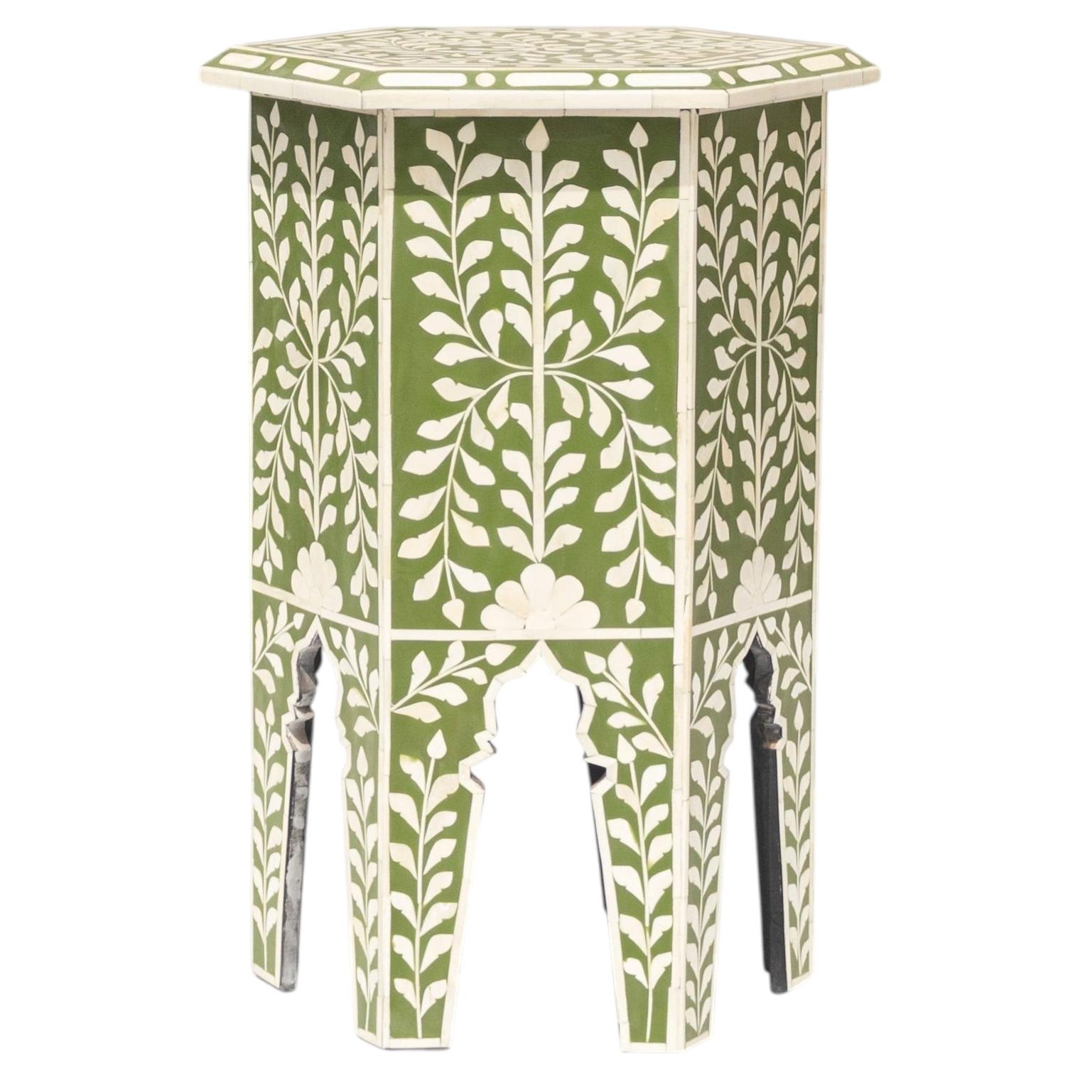 Jharokha Green Bone Inlay Architectural End Table by House of Jaipur