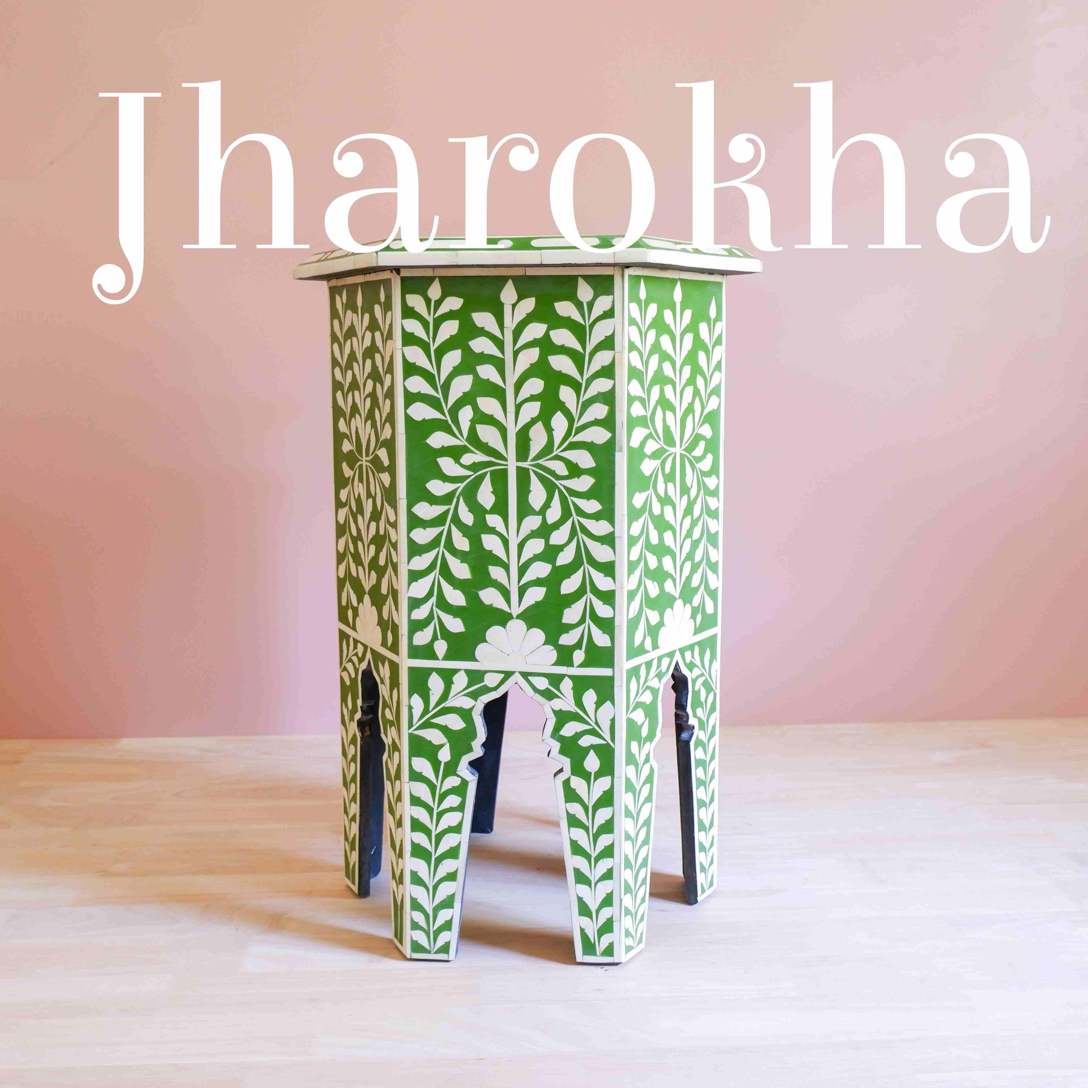 Inlay Jharokha Green End Table For Sale