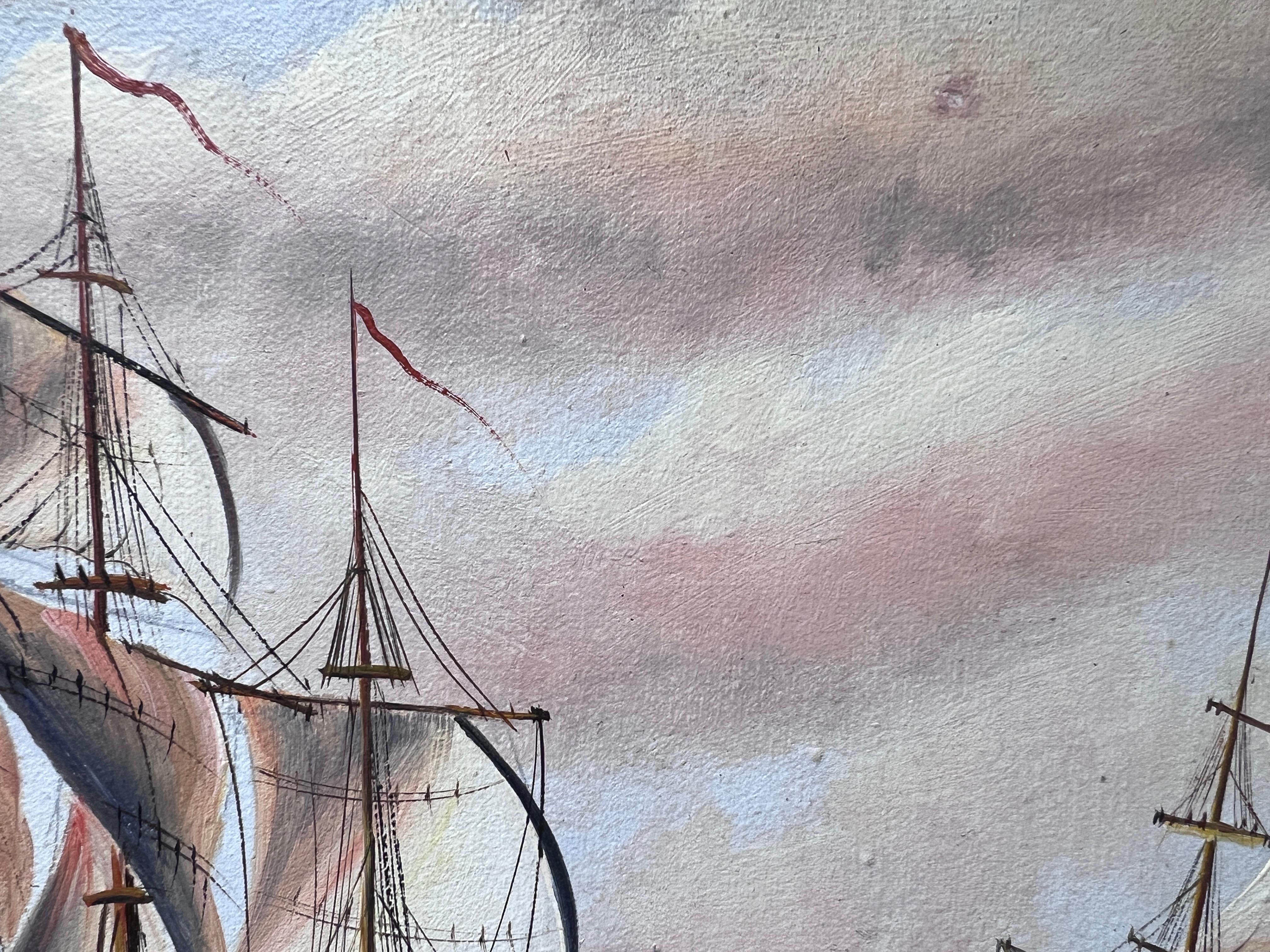 J.Harvey, Ölgemälde auf Leinwand, SHIPS BATTLE AT SEA, signiert, gerahmt im Angebot 9