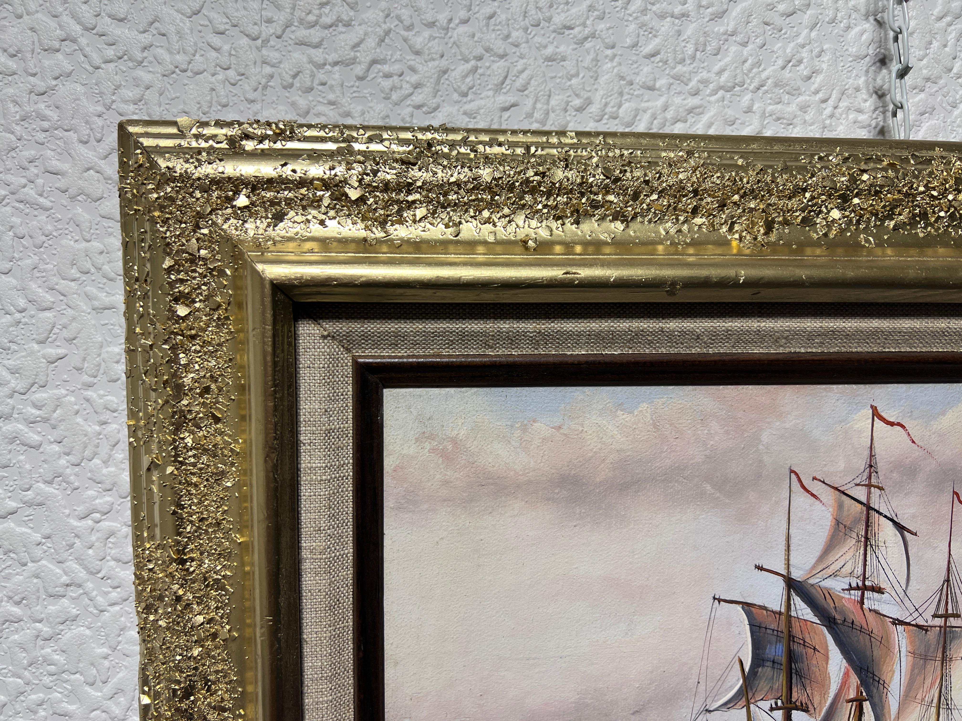 J.Harvey, Ölgemälde auf Leinwand, SHIPS BATTLE AT SEA, signiert, gerahmt im Angebot 4