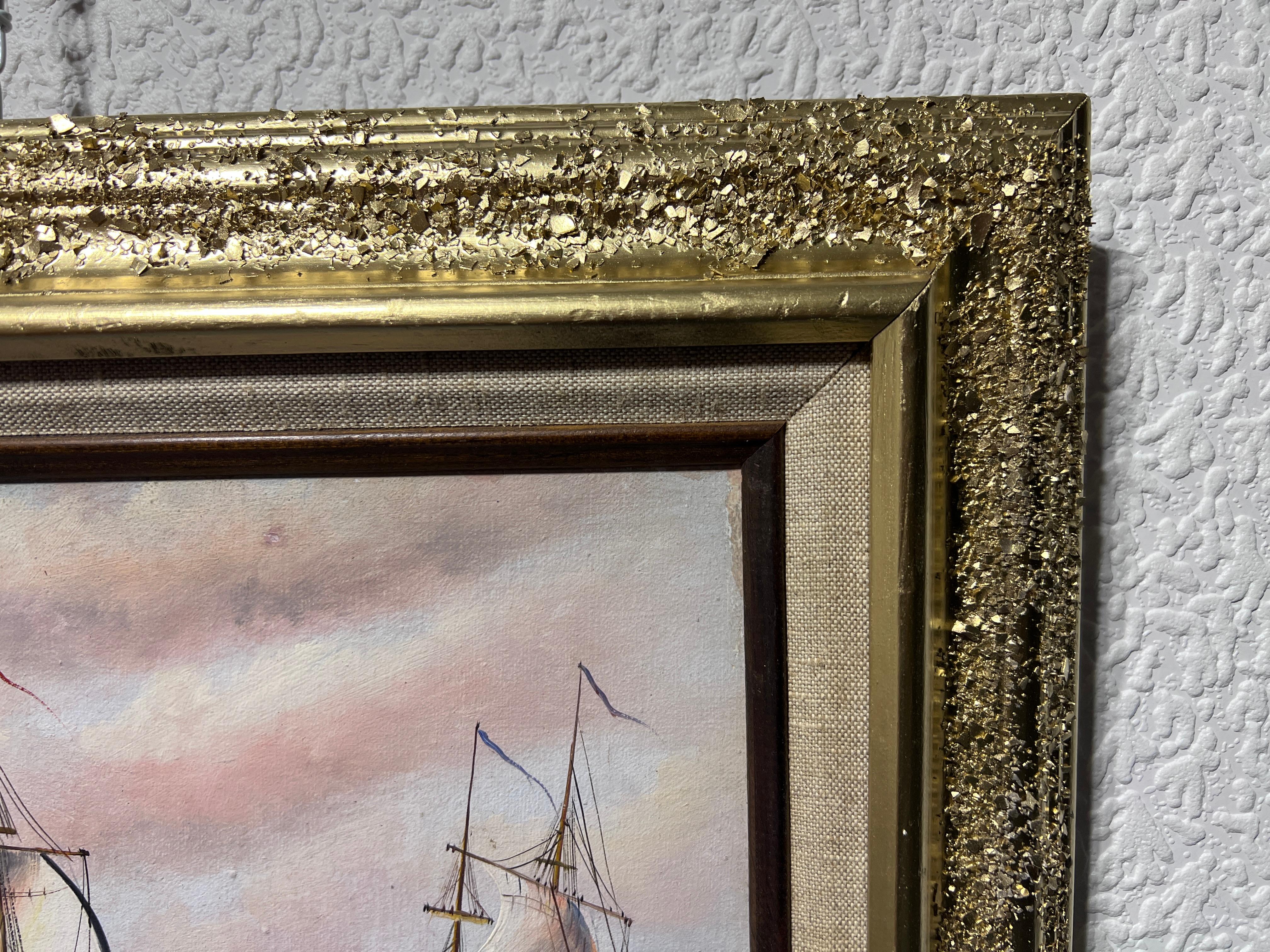 J.Harvey, Ölgemälde auf Leinwand, SHIPS BATTLE AT SEA, signiert, gerahmt im Angebot 5