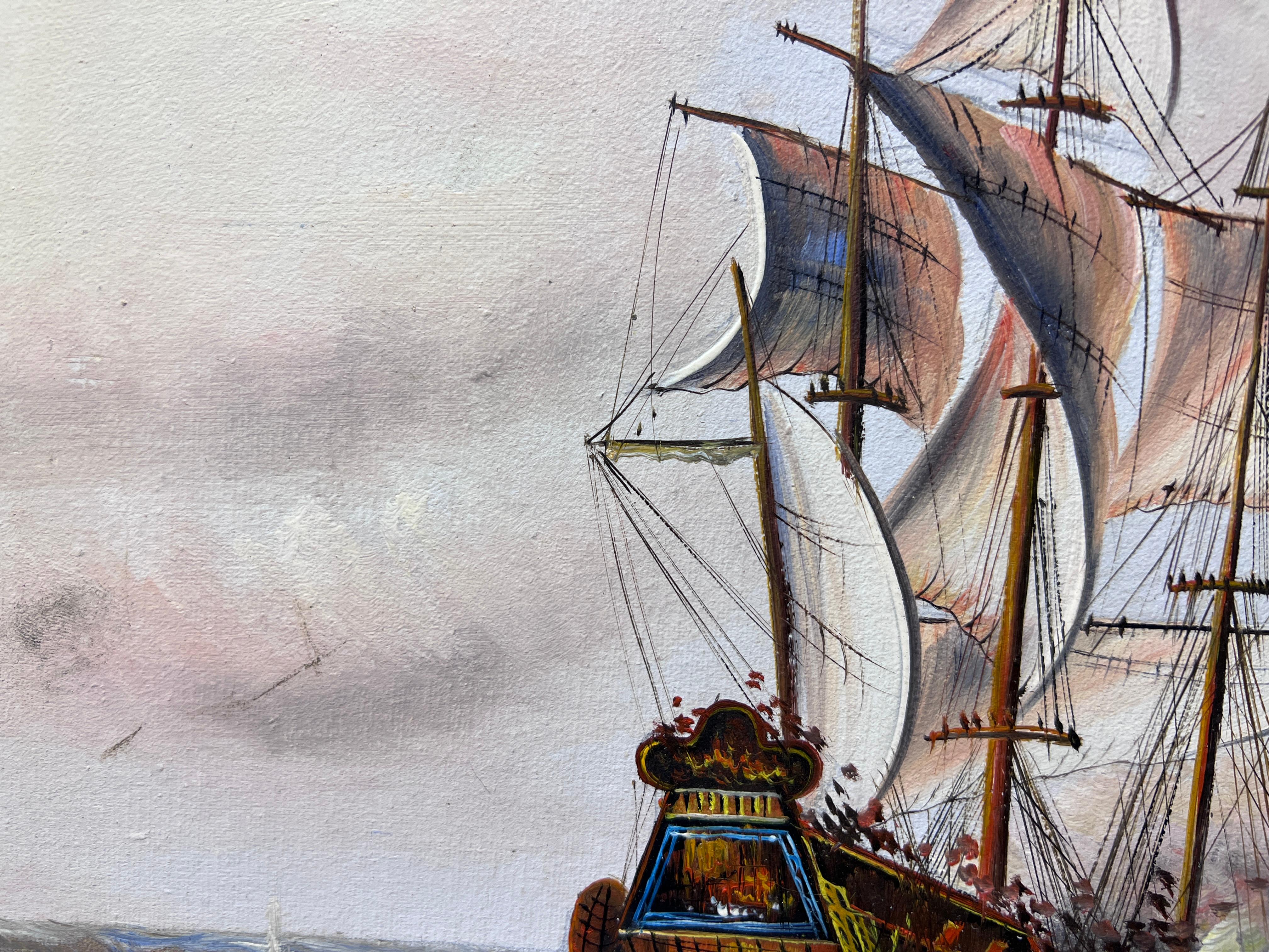 J.Harvey, Ölgemälde auf Leinwand, SHIPS BATTLE AT SEA, signiert, gerahmt im Angebot 8