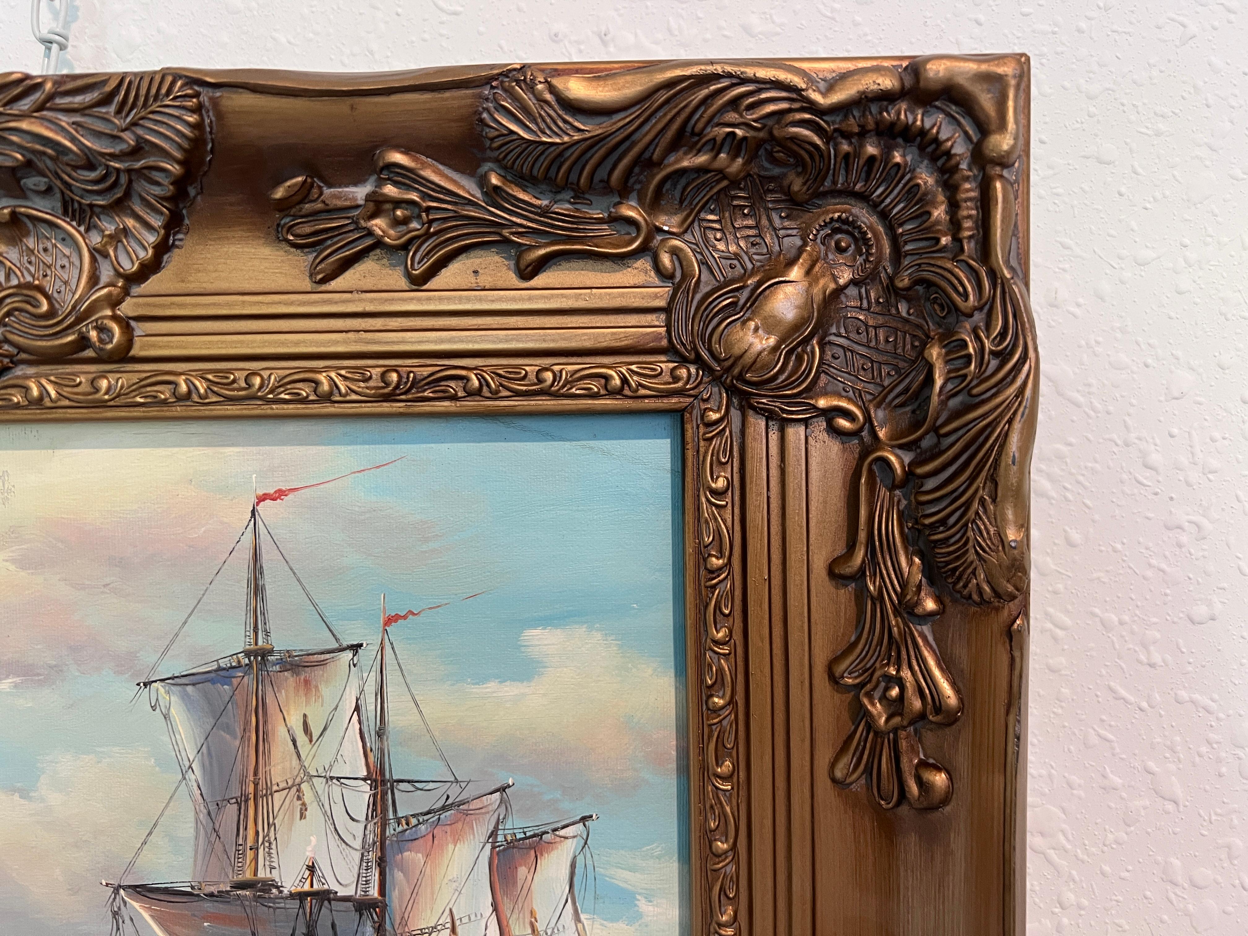 Peinture à l'huile maritime originale - Scène de bataille navale - Signée J. Harvey , encadrée en vente 1