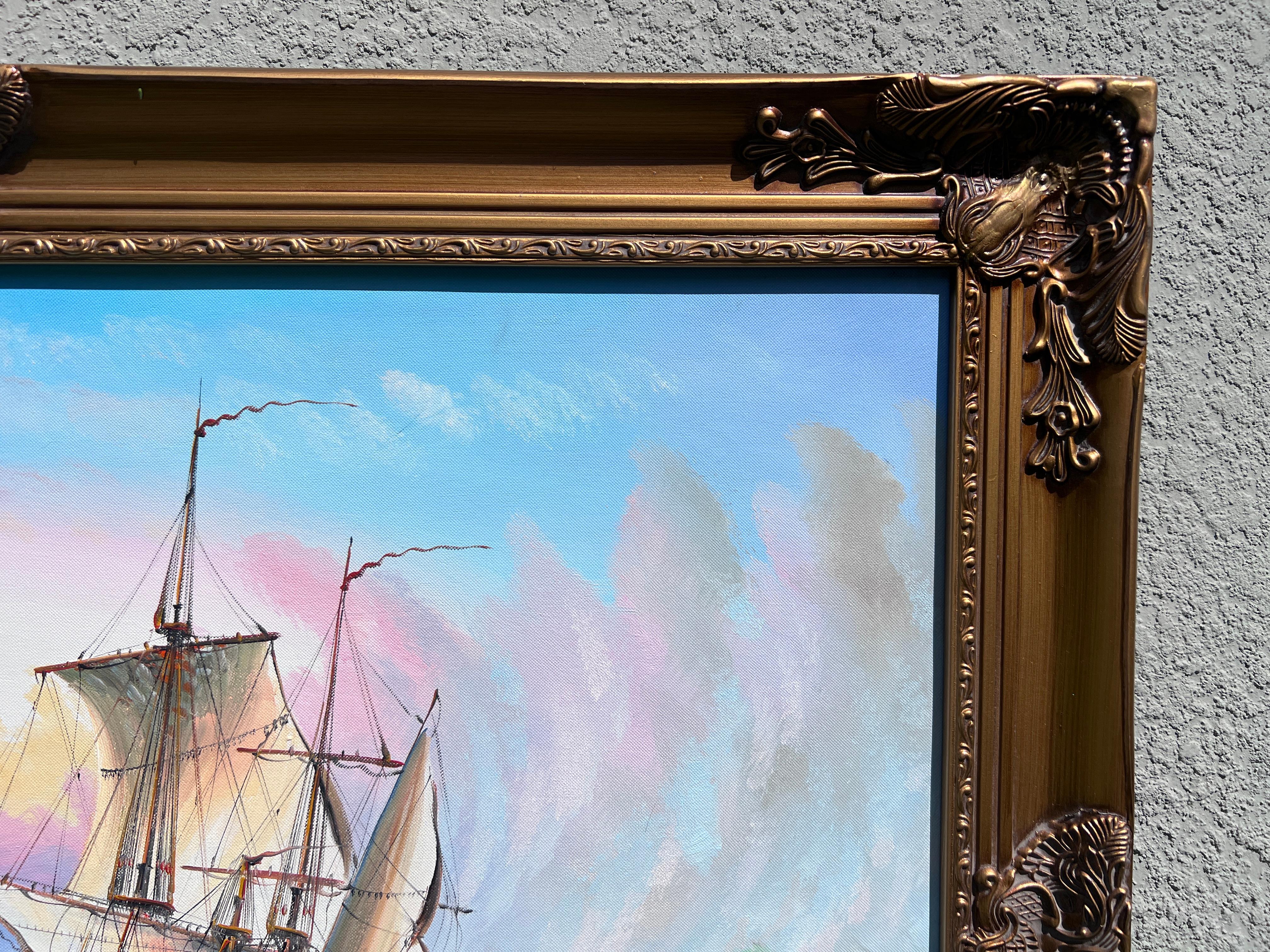 Original Maritimes Ölgemälde - Seeschlacht-Szene - Signiert J. Harvey , Gerahmt im Angebot 1