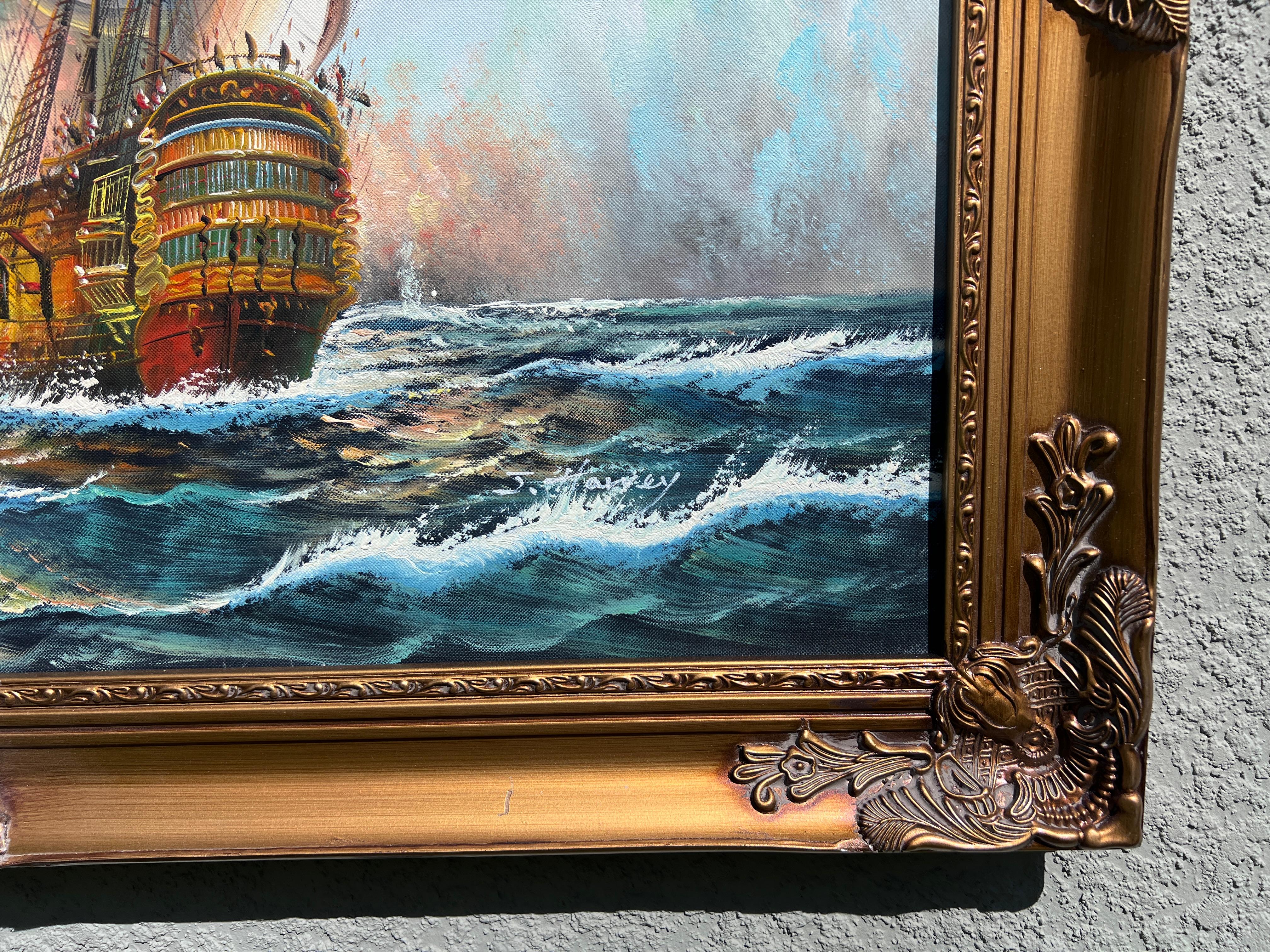 Original Maritimes Ölgemälde - Seeschlacht-Szene - Signiert J. Harvey , Gerahmt im Angebot 2