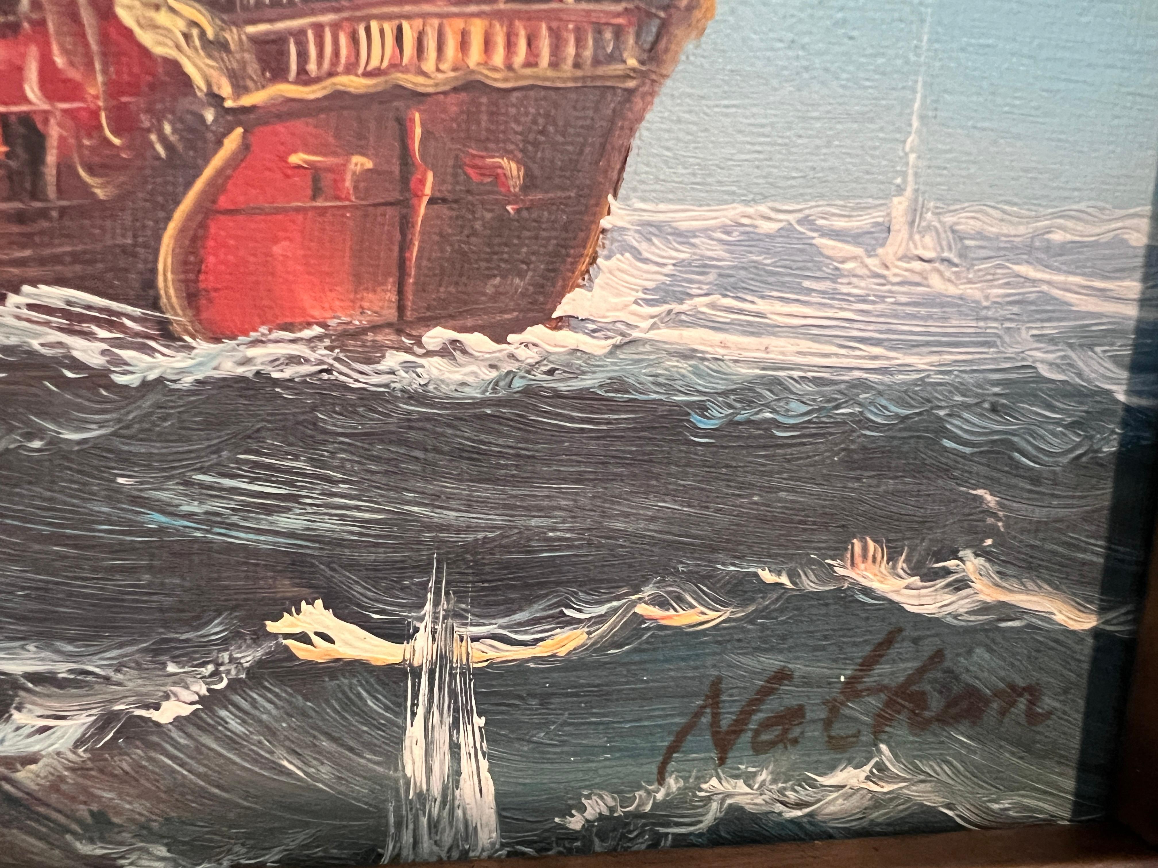 Peinture à l'huile maritime originale - Scène de bataille navale - Signée J. Harvey , encadrée en vente 3