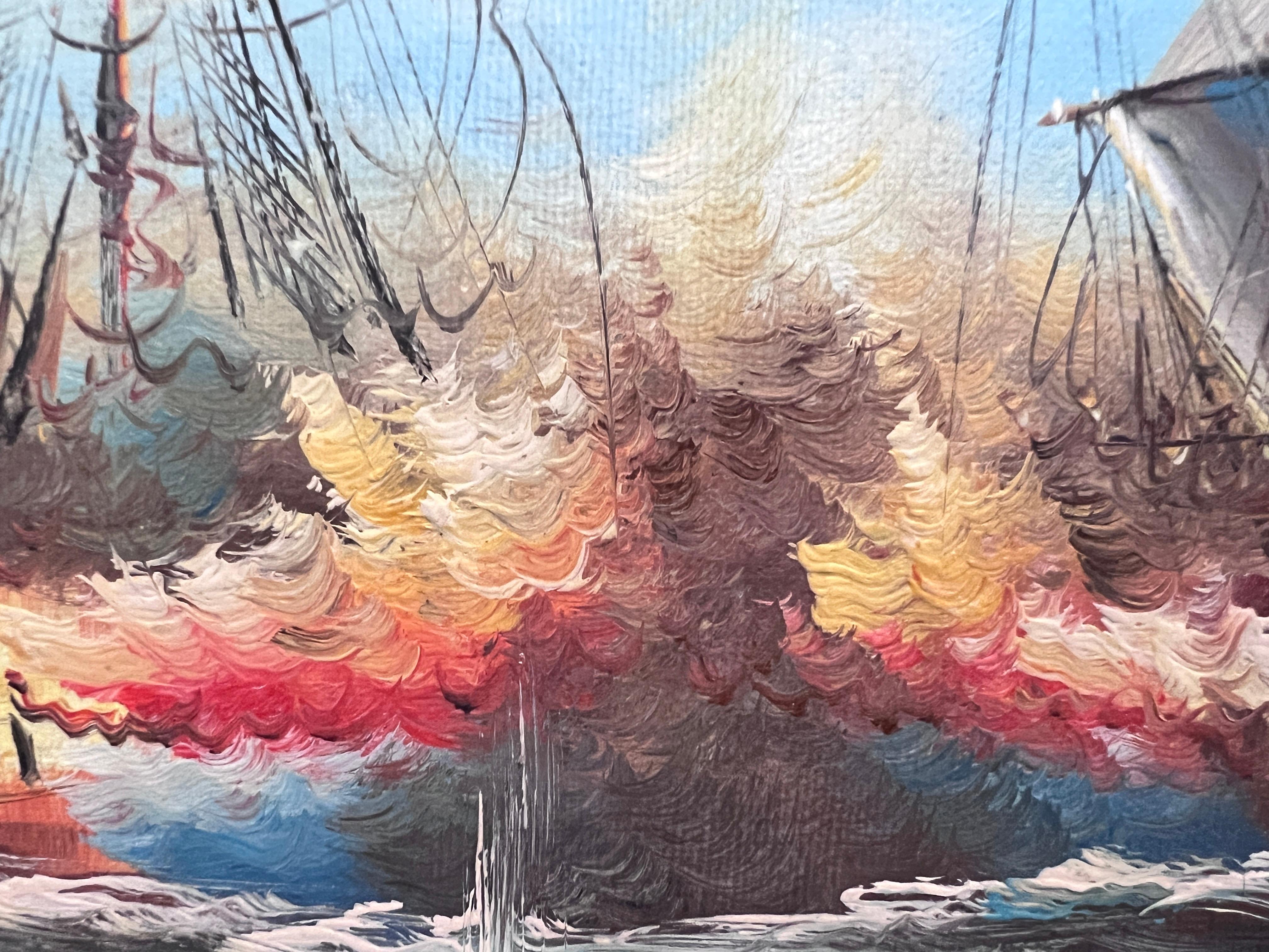 Peinture à l'huile maritime originale - Scène de bataille navale - Signée J. Harvey , encadrée en vente 4
