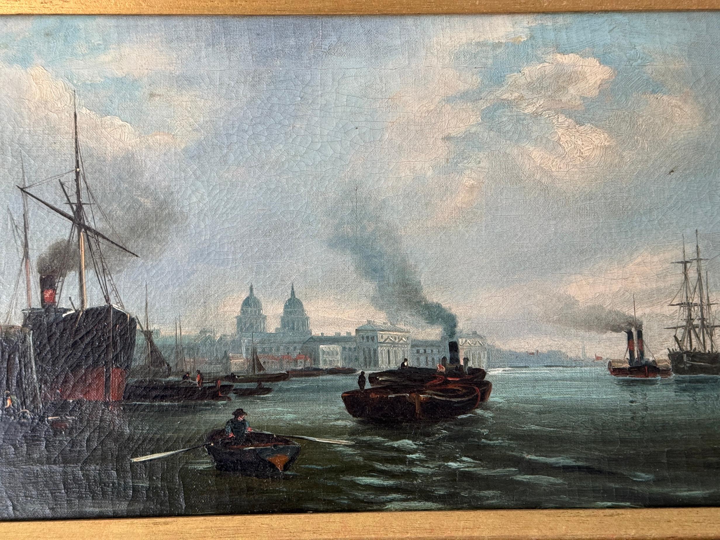 19th century English View Boats on the Thames at Greenwich London - Painting by J.Heal