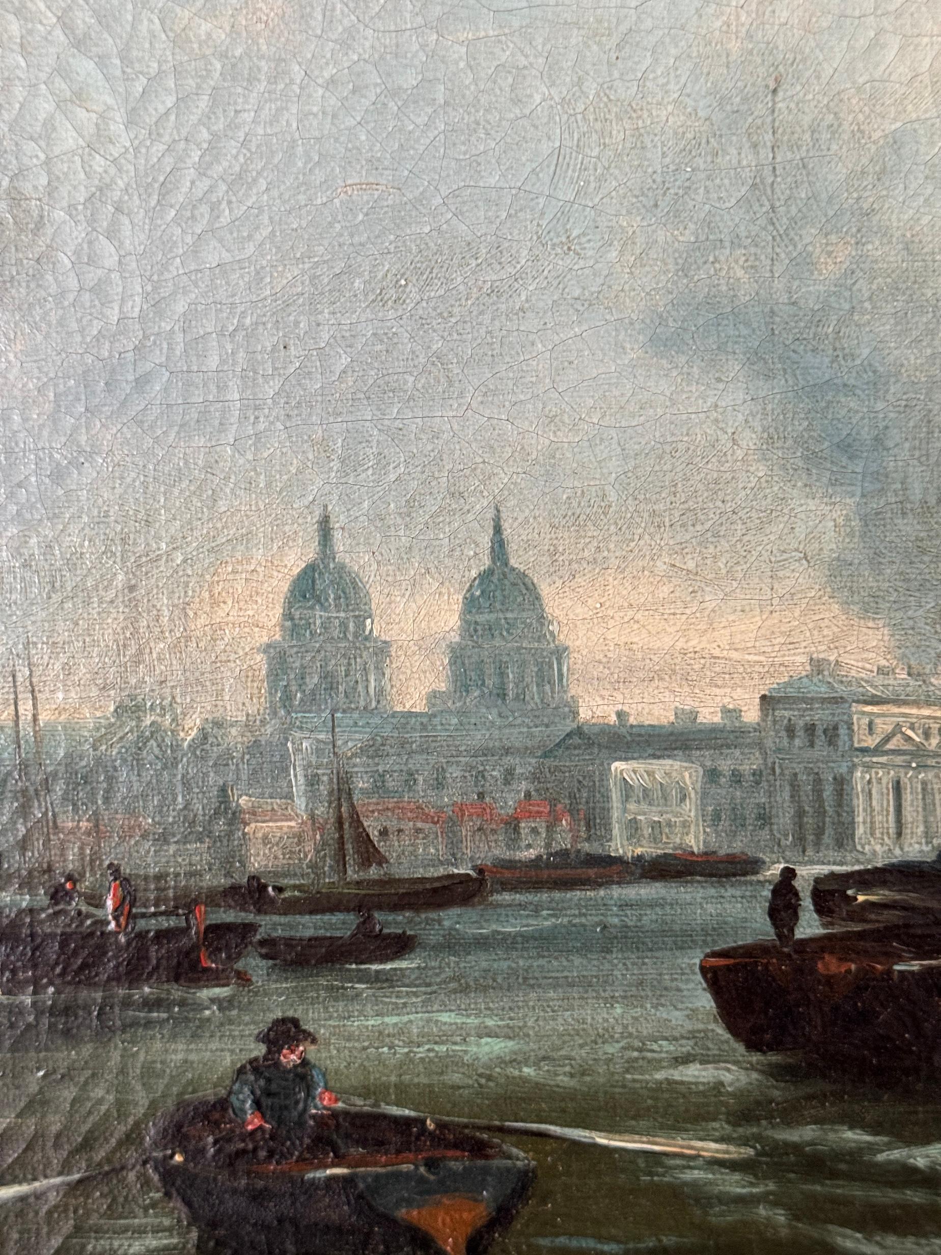19th century English View Boats on the Thames at Greenwich London - Victorian Painting by J.Heal