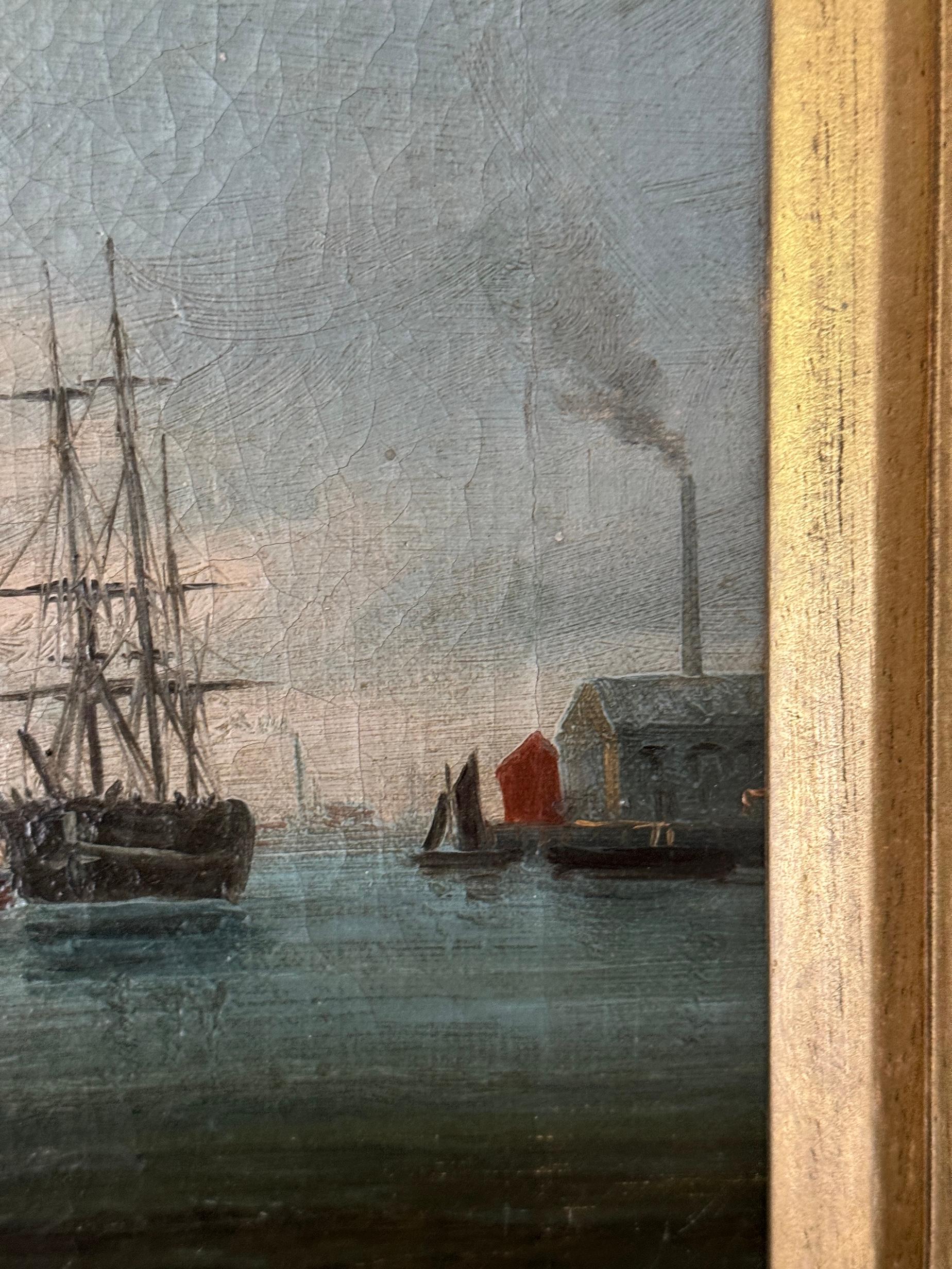 19th century English View Boats on the Thames at Greenwich London For Sale 3