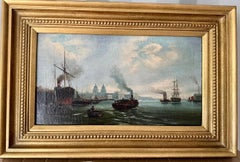 19th century English View Boats on the Thames at Greenwich London